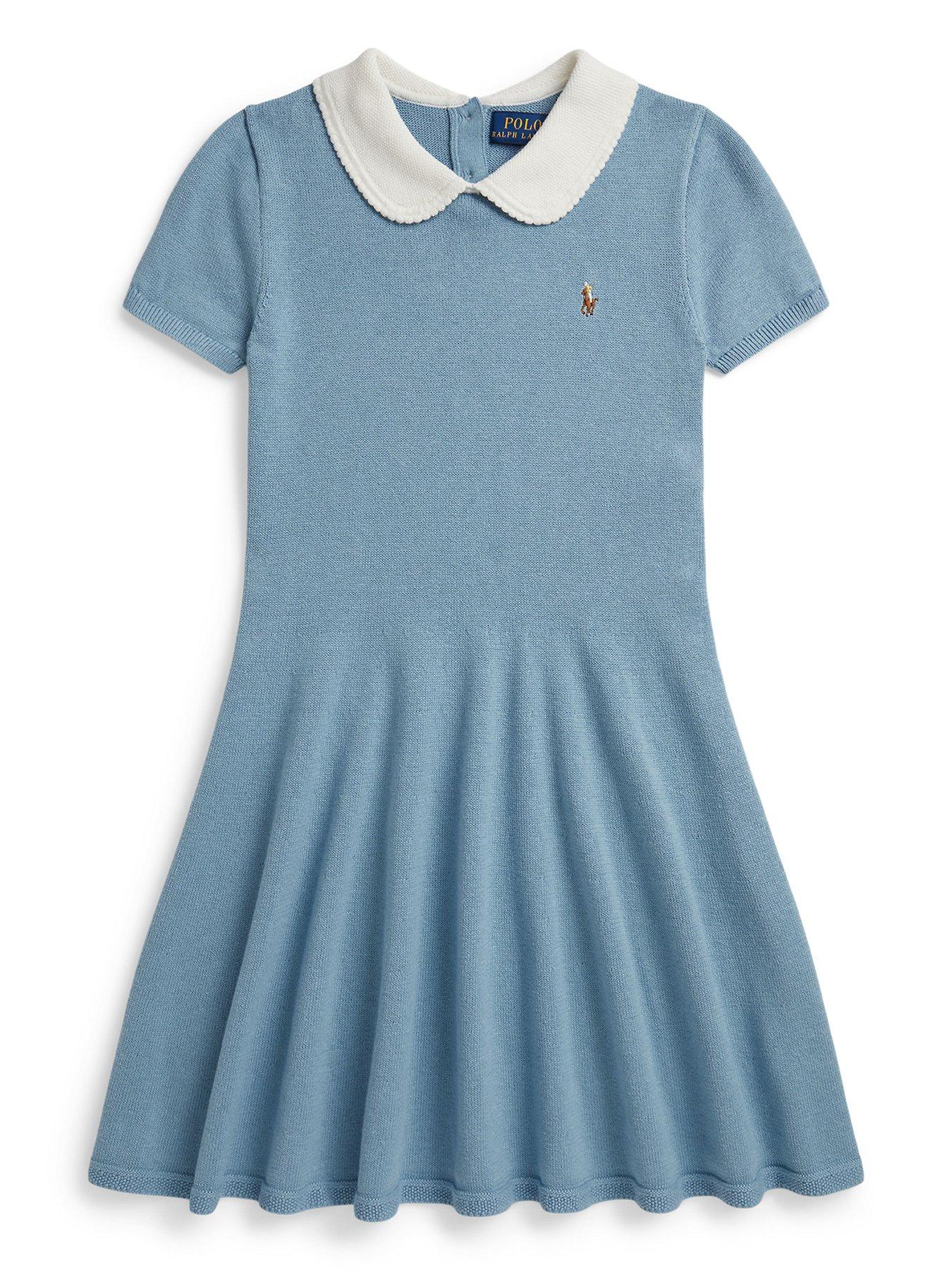 Polo Ralph Lauren Girls Polo Collared Short Sleeve Dress - Light Blue