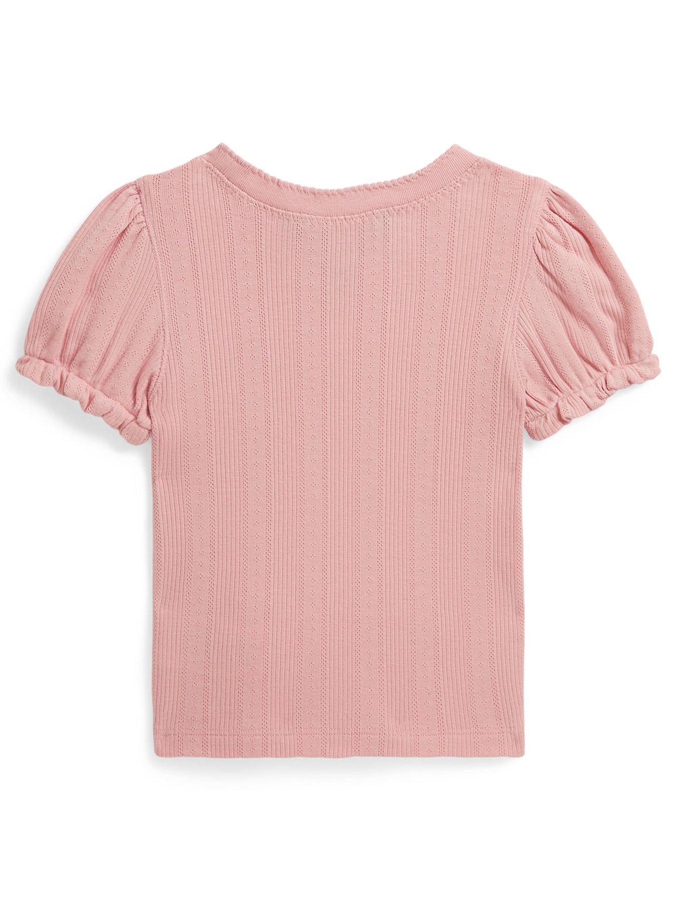 Image 2 of 2 of Polo Ralph Lauren Younger Girls Short Puff Sleeve T-Shirt - Pink