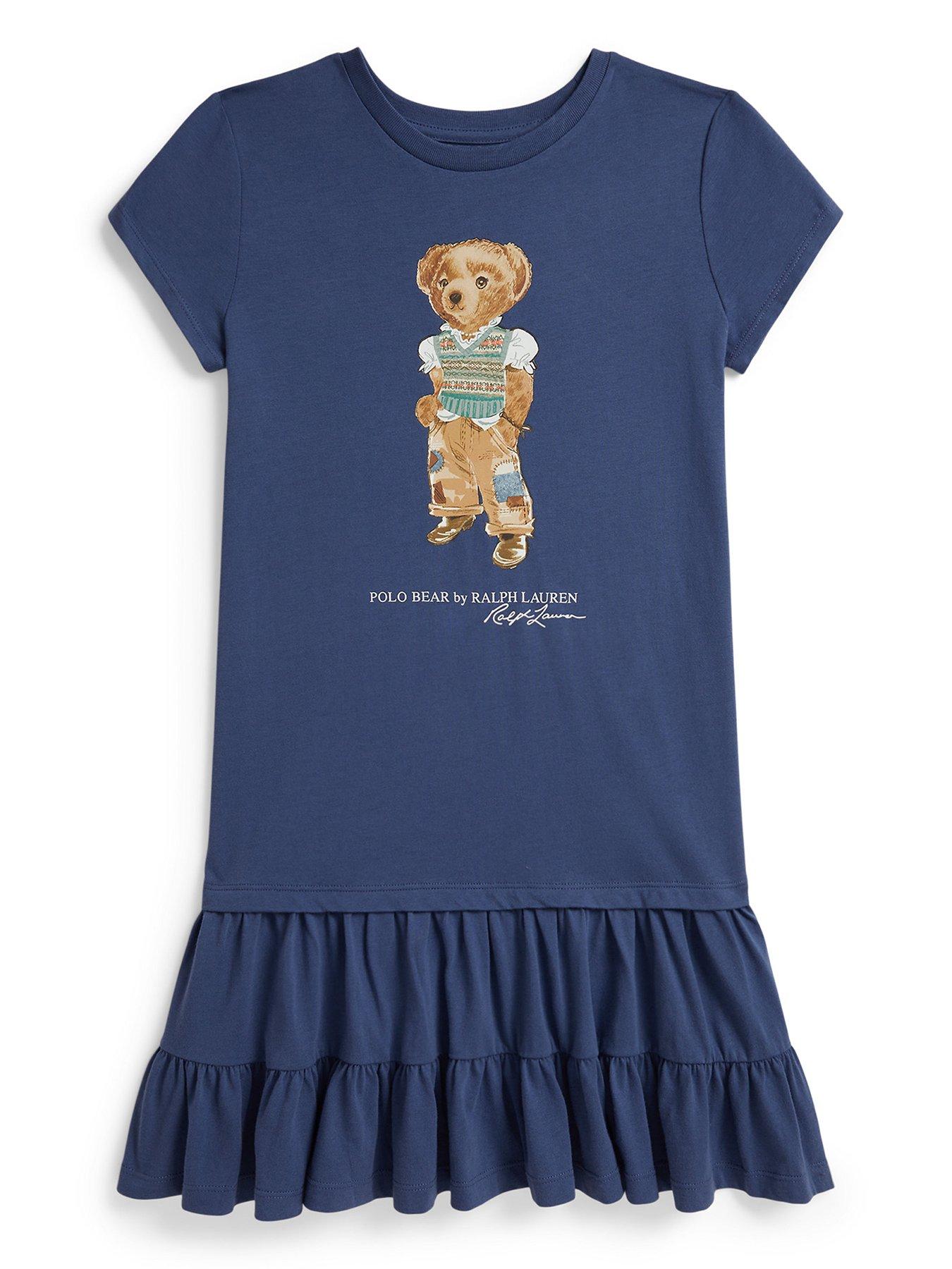Polo Ralph Lauren Girls Bear Print Short Sleeve Jersey Dress - Blue