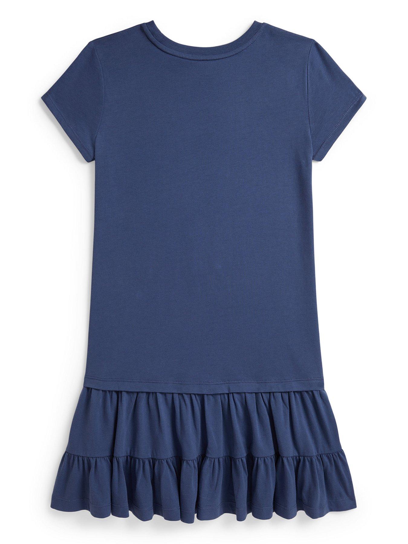 Image 2 of 2 of Polo Ralph Lauren Girls Bear Print Short Sleeve Jersey Dress - Blue