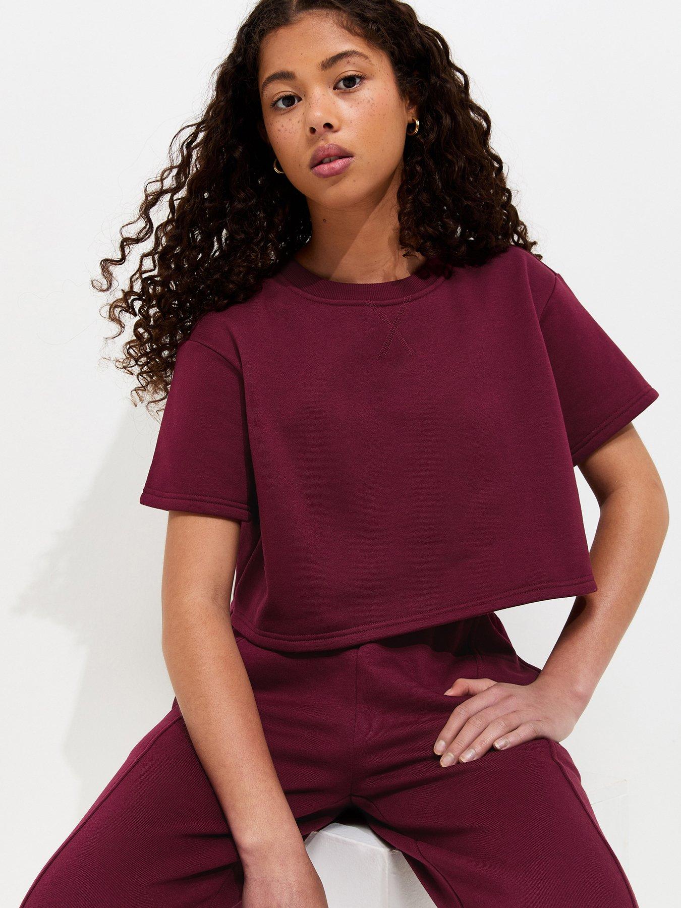 New Look 915 Girls Dark Burgundy Short Sleeve Sweatshirt Top
