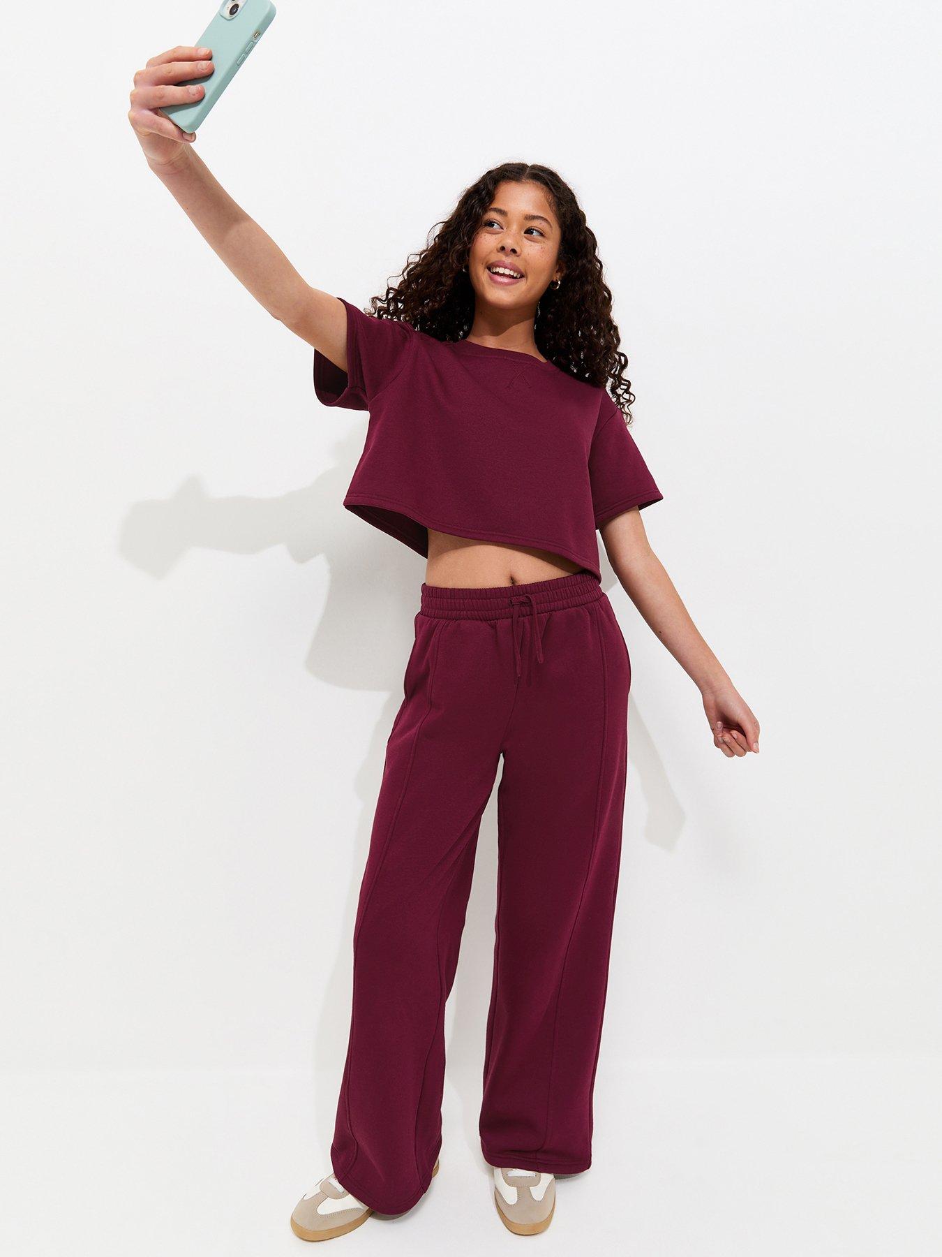 New Look 915 Girls Light Burgundy Seam Detail Wide Leg Joggers