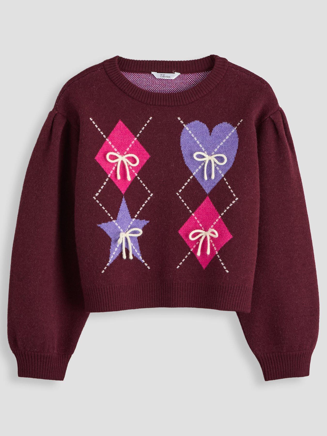 Image 1 of 4 of The Very Collection Girls Fairisle 3D Bow Detail Jumper - Purple