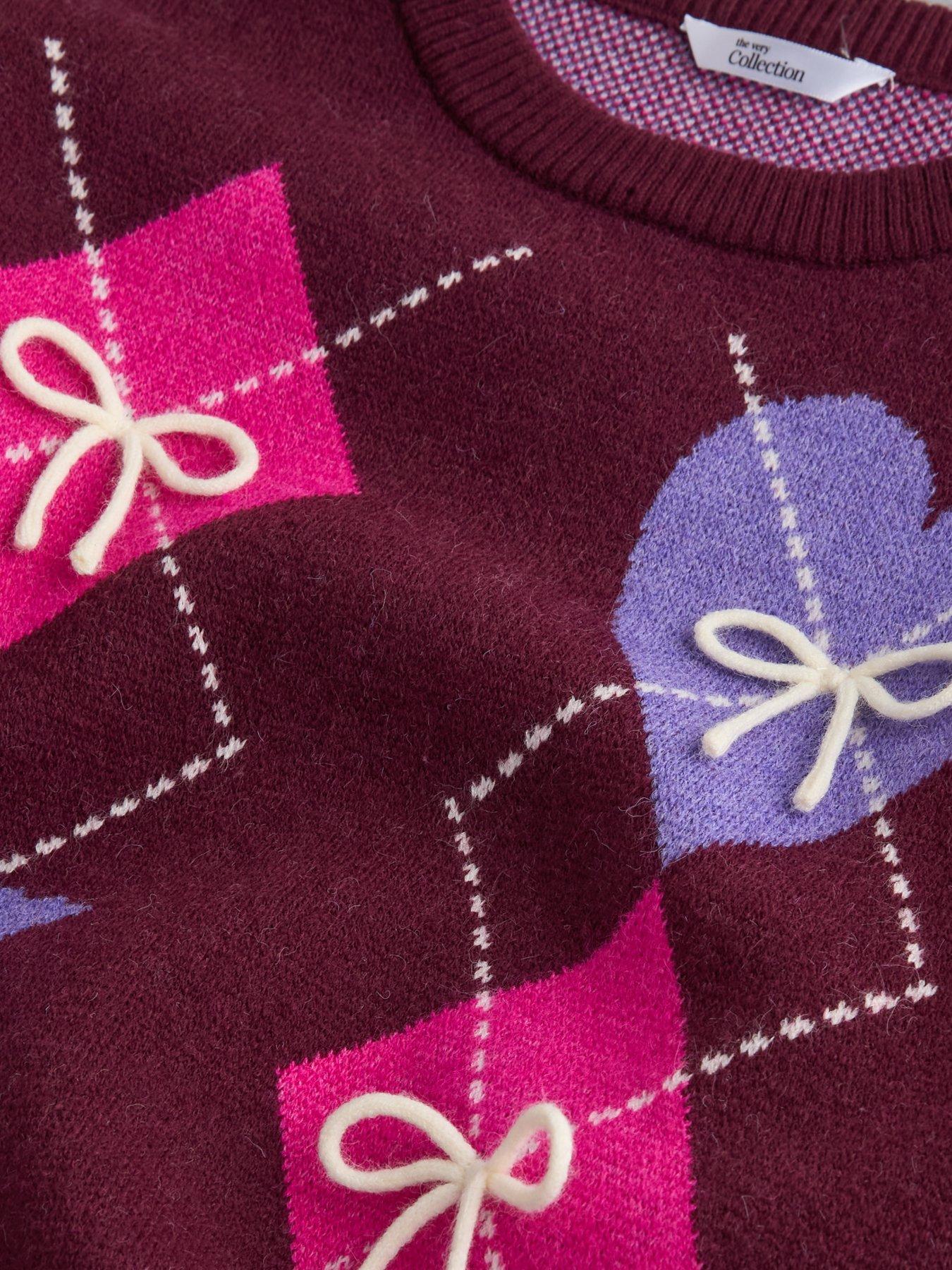 Image 3 of 4 of The Very Collection Girls Fairisle 3D Bow Detail Jumper - Purple