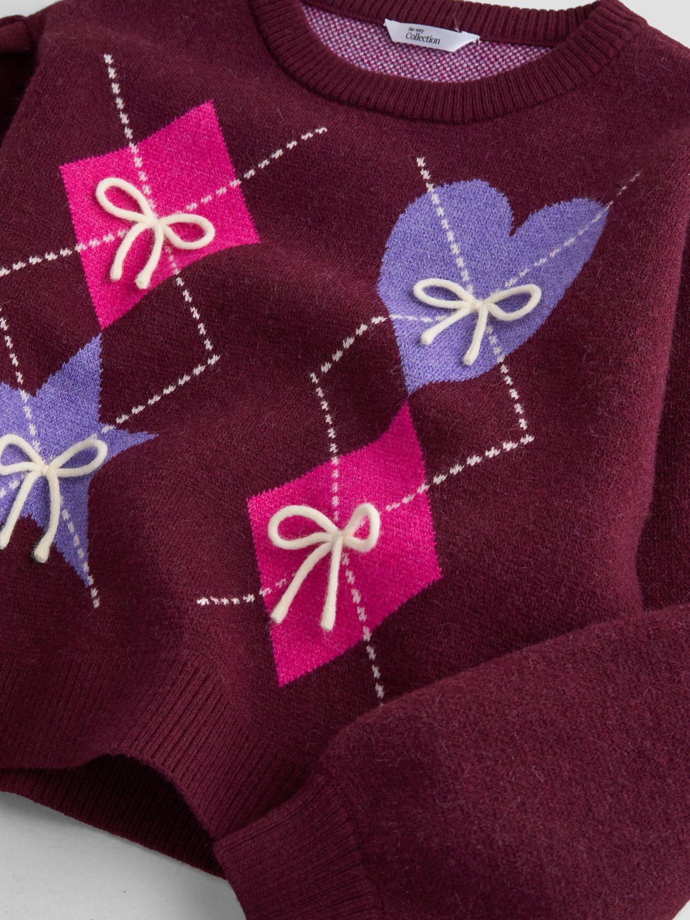 Image 4 of 4 of The Very Collection Girls Fairisle 3D Bow Detail Jumper - Purple