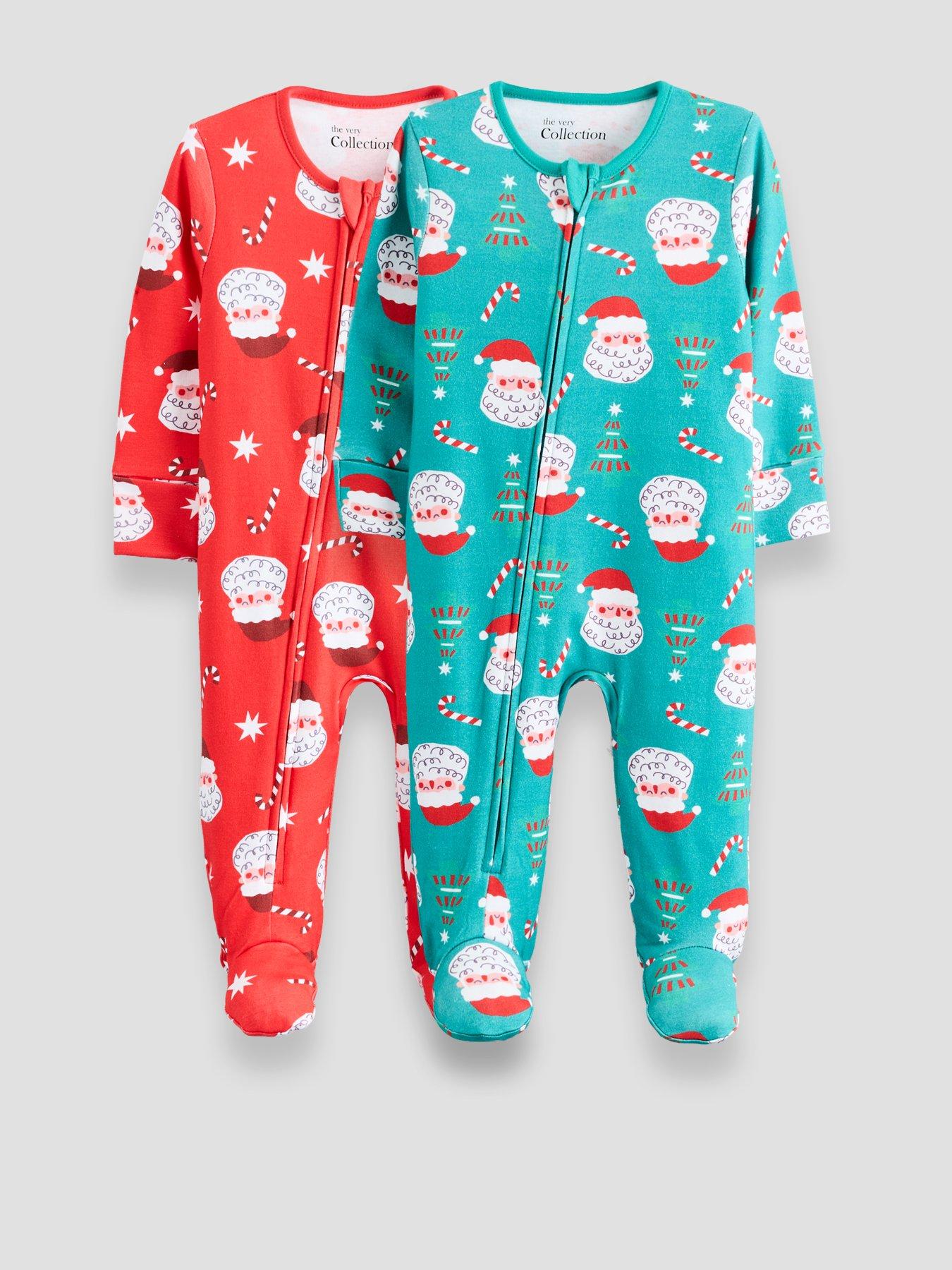 The Very Collection Boys 2 Pack Santa Print Full Zip Footed Sleepsuits (Newborn - 24 Months) - Multi