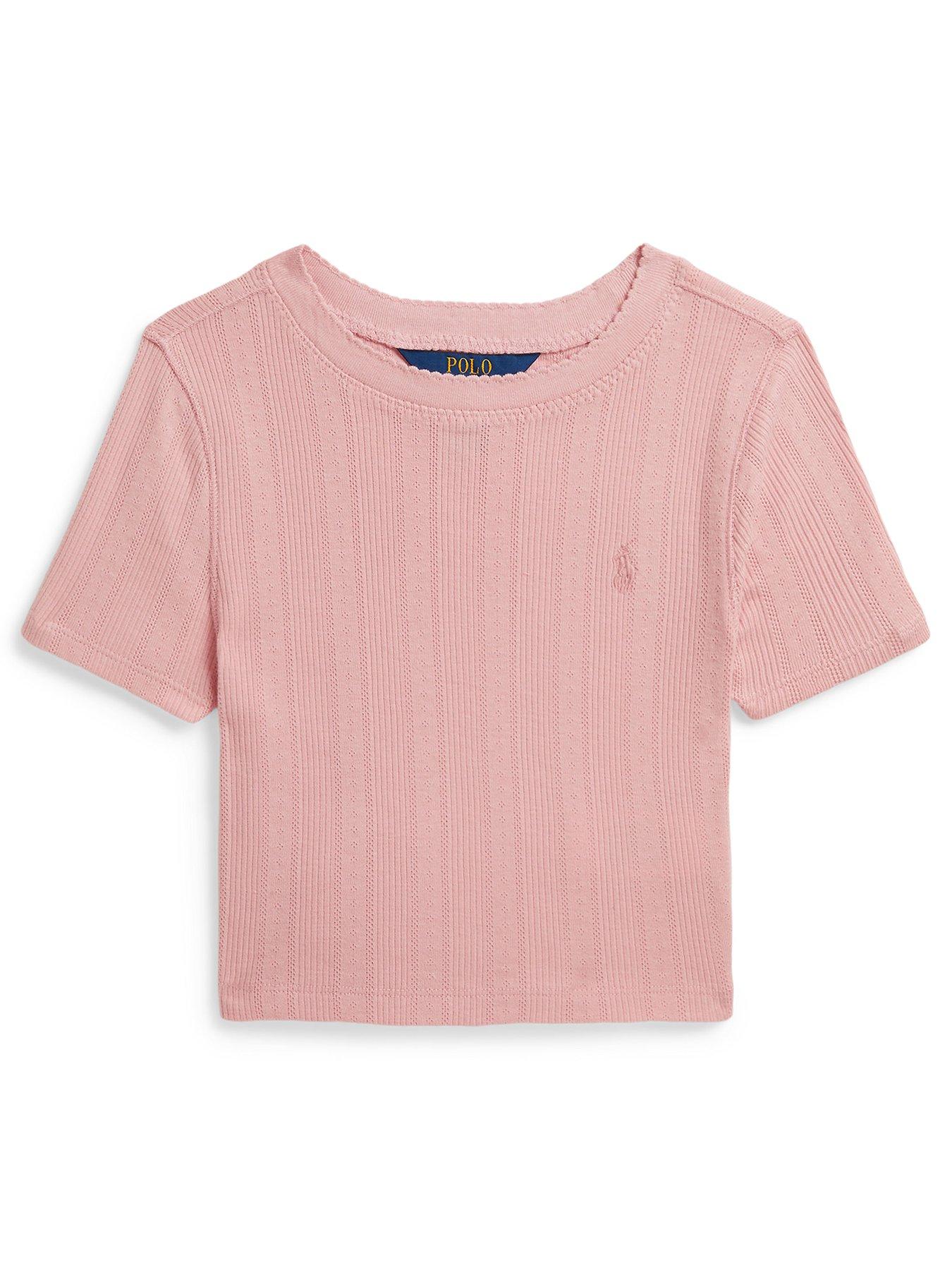 Image 1 of 2 of Polo Ralph Lauren Girls Short Sleeve Crop T-Shirt - Pink