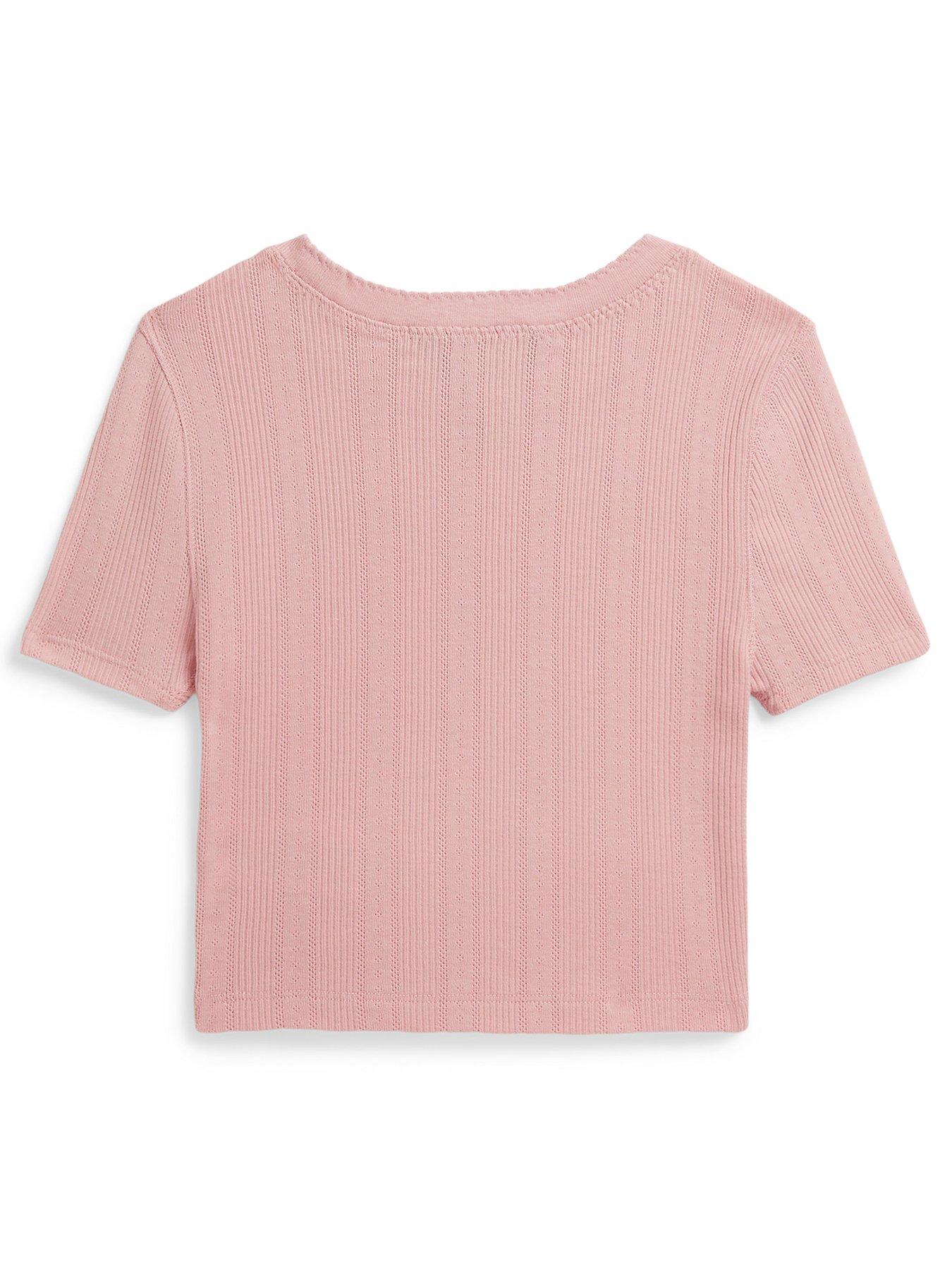 Image 2 of 2 of Polo Ralph Lauren Girls Short Sleeve Crop T-Shirt - Pink