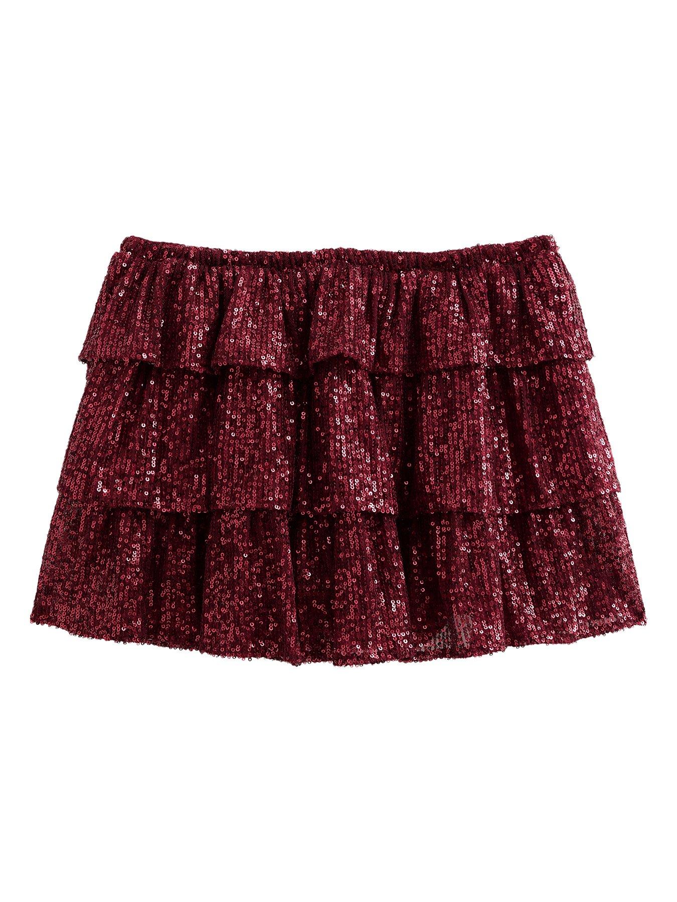 Image 5 of 6 of New Look 915 Girls Sequin Rara Mini Skort - Dark Red