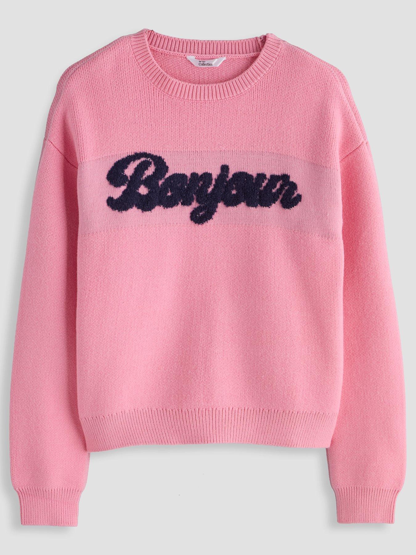 Image 1 of 4 of The Very Collection Girls Slogan Boucle Soft Knit Jumper - Pink