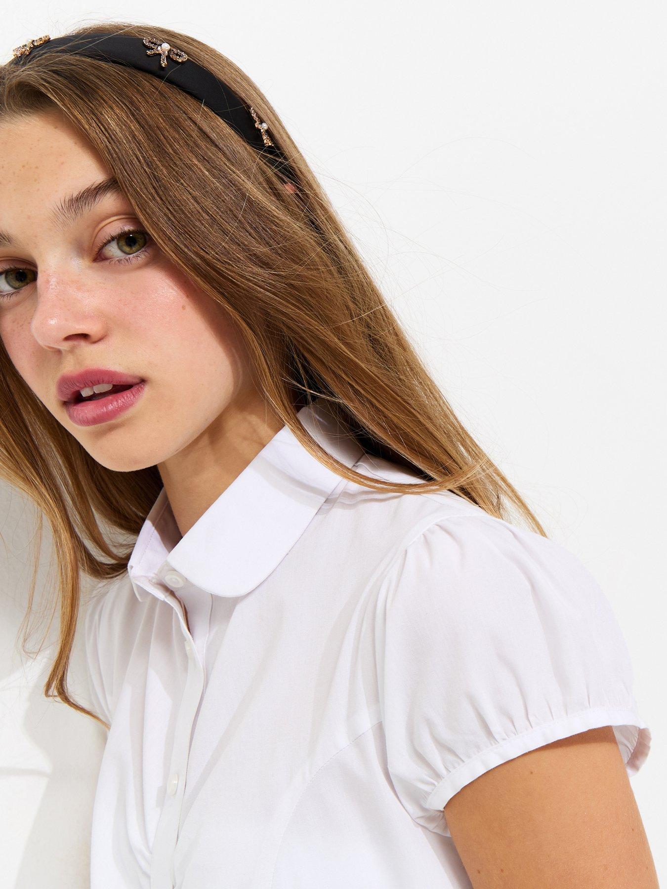 Image 4 of 5 of New Look 915 Girls&nbsp;Cotton Ruched Round Collar School Shirt - White