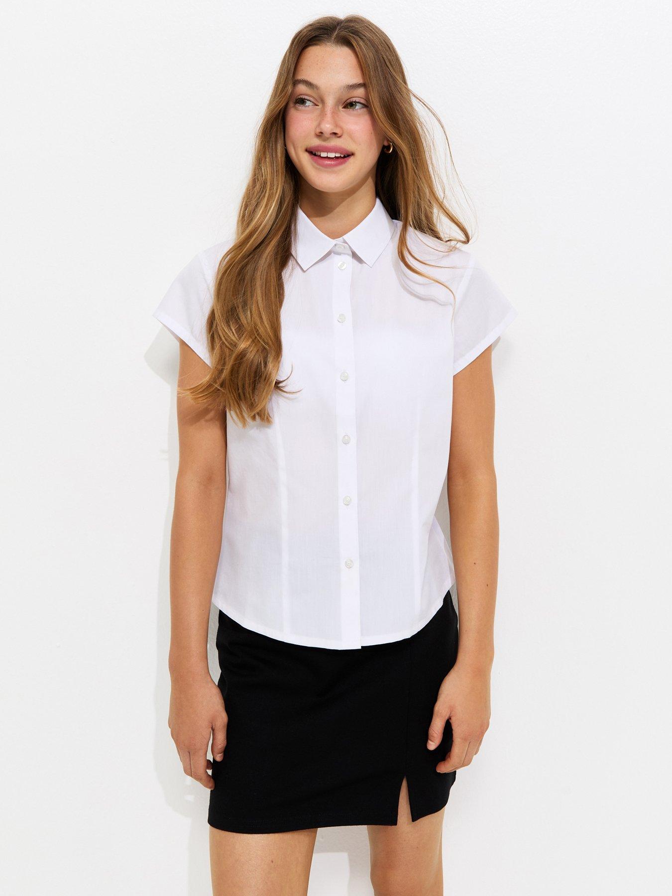 New Look 915 Girls Cap Sleeve School Shirt - White