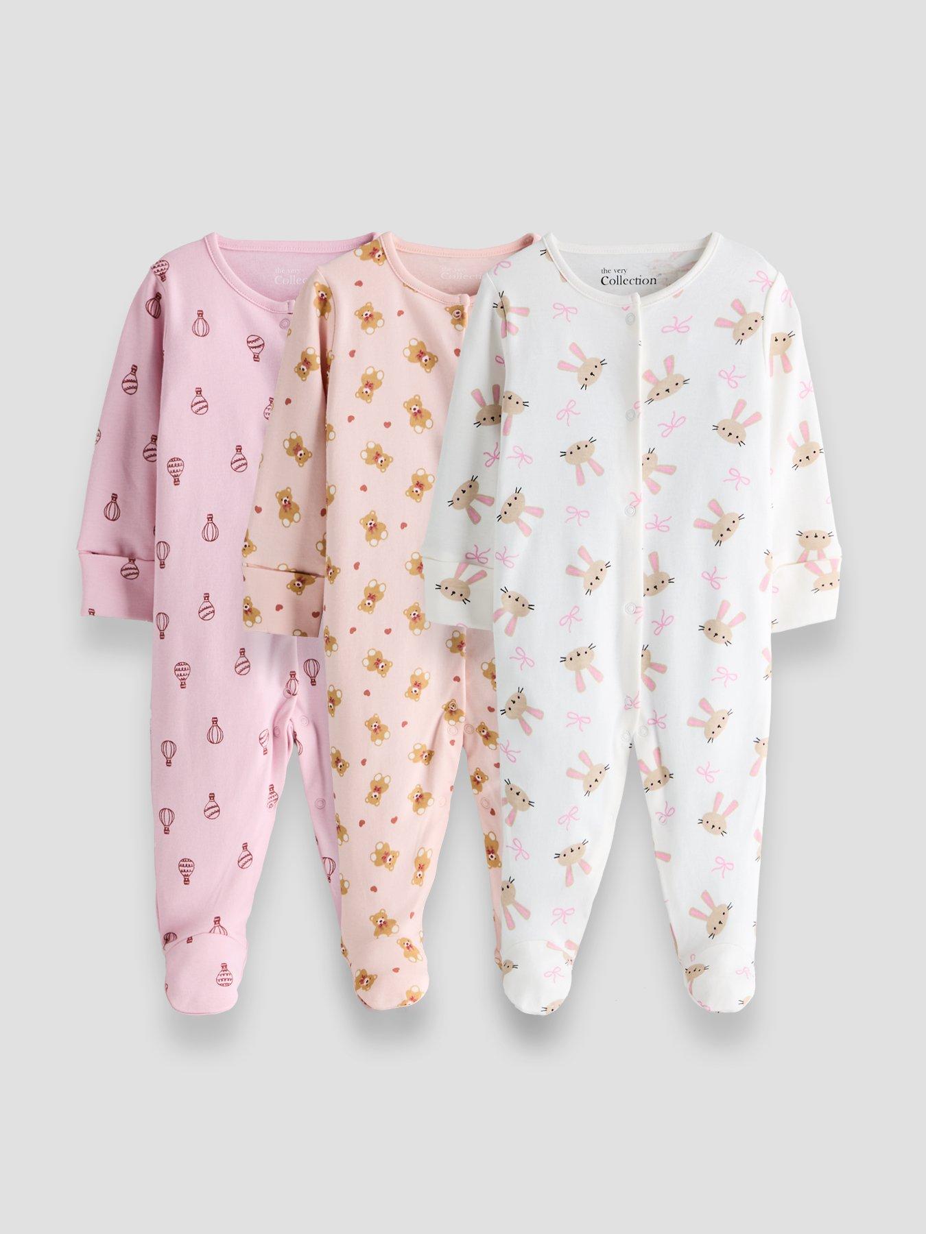Image 1 of 5 of The Very Collection 3 Pack Bunny Printed Sleepsuit - Multi