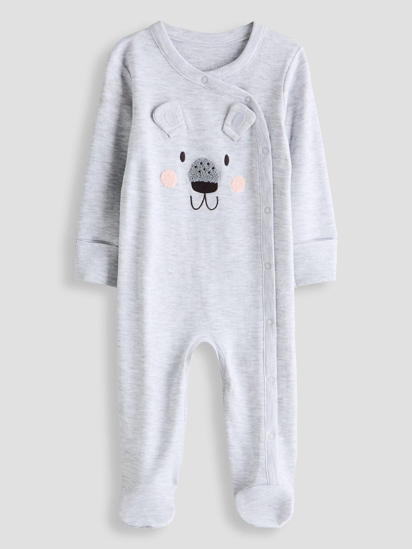 Image 1 of 5 of The Very Collection Bear Face Side Popper Single Sleepsuit - Grey