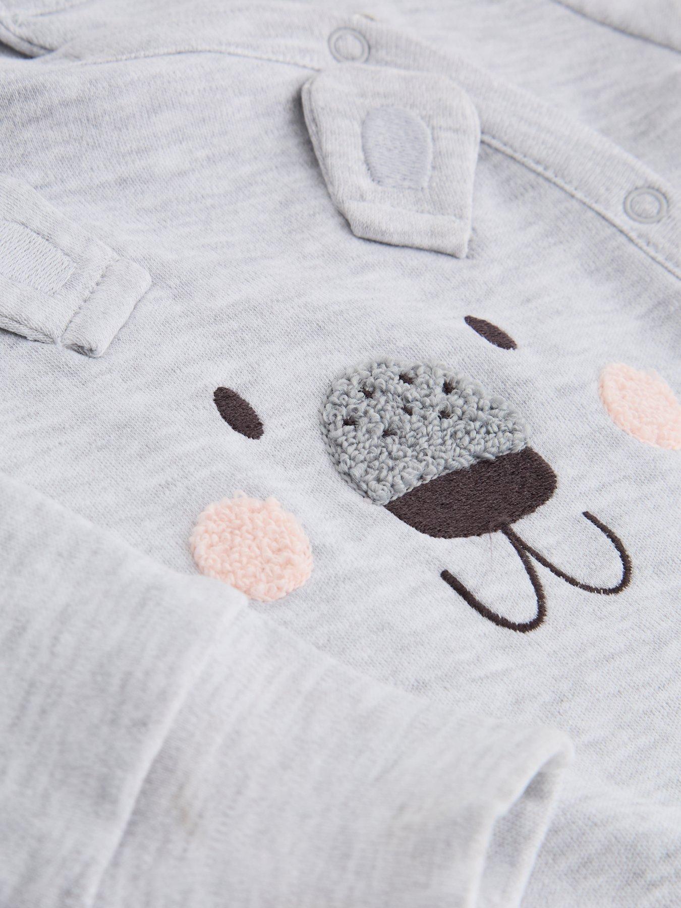 Image 4 of 5 of The Very Collection Bear Face Side Popper Single Sleepsuit - Grey