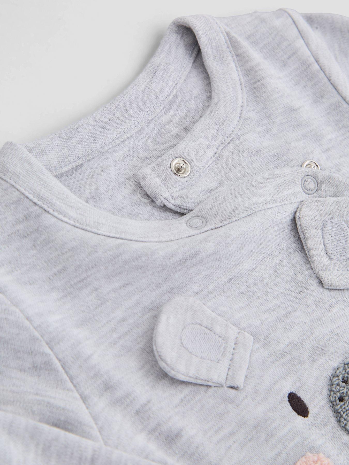 Image 5 of 5 of The Very Collection Bear Face Side Popper Single Sleepsuit - Grey