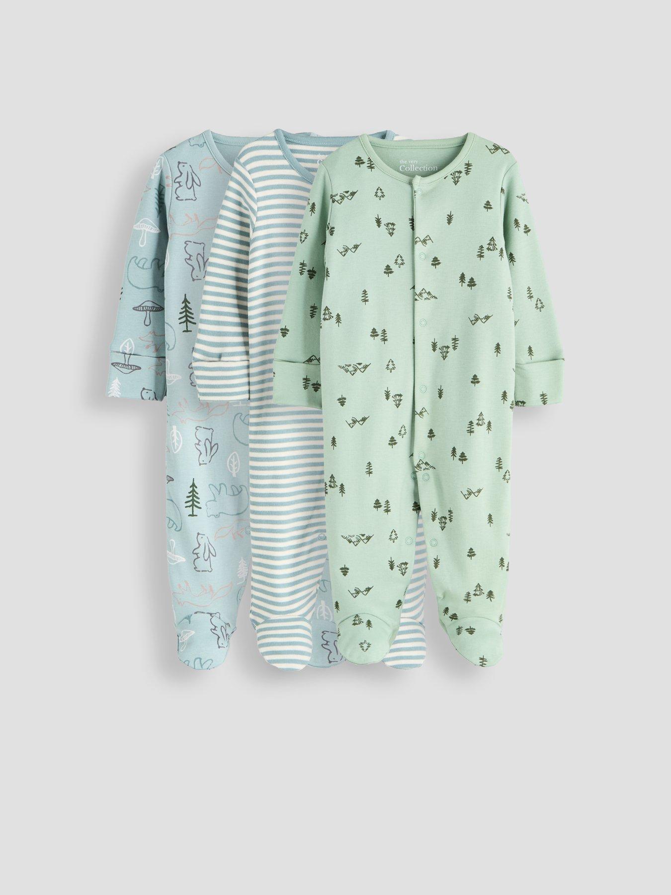 The Very Collection Boys 3 Pack Woodland Print Popper Sleepsuits - Multi
