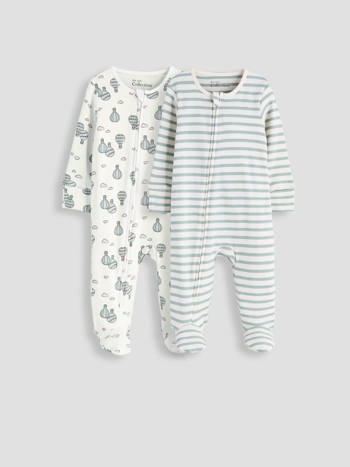 The Very Collection Boys 2 Pack Zip Front Footed Sleepsuits - Multi