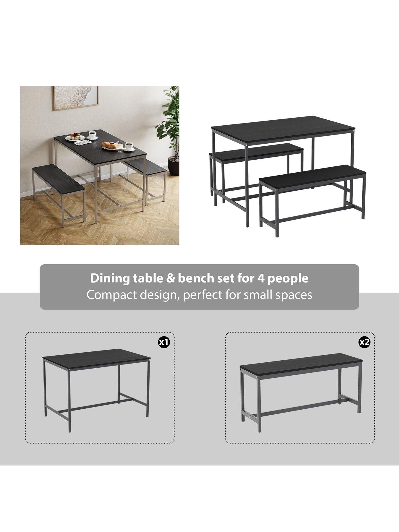 Image 3 of 7 of Vida Designs Roslyn 4 Seater Dining Table With Bench Set In Black
