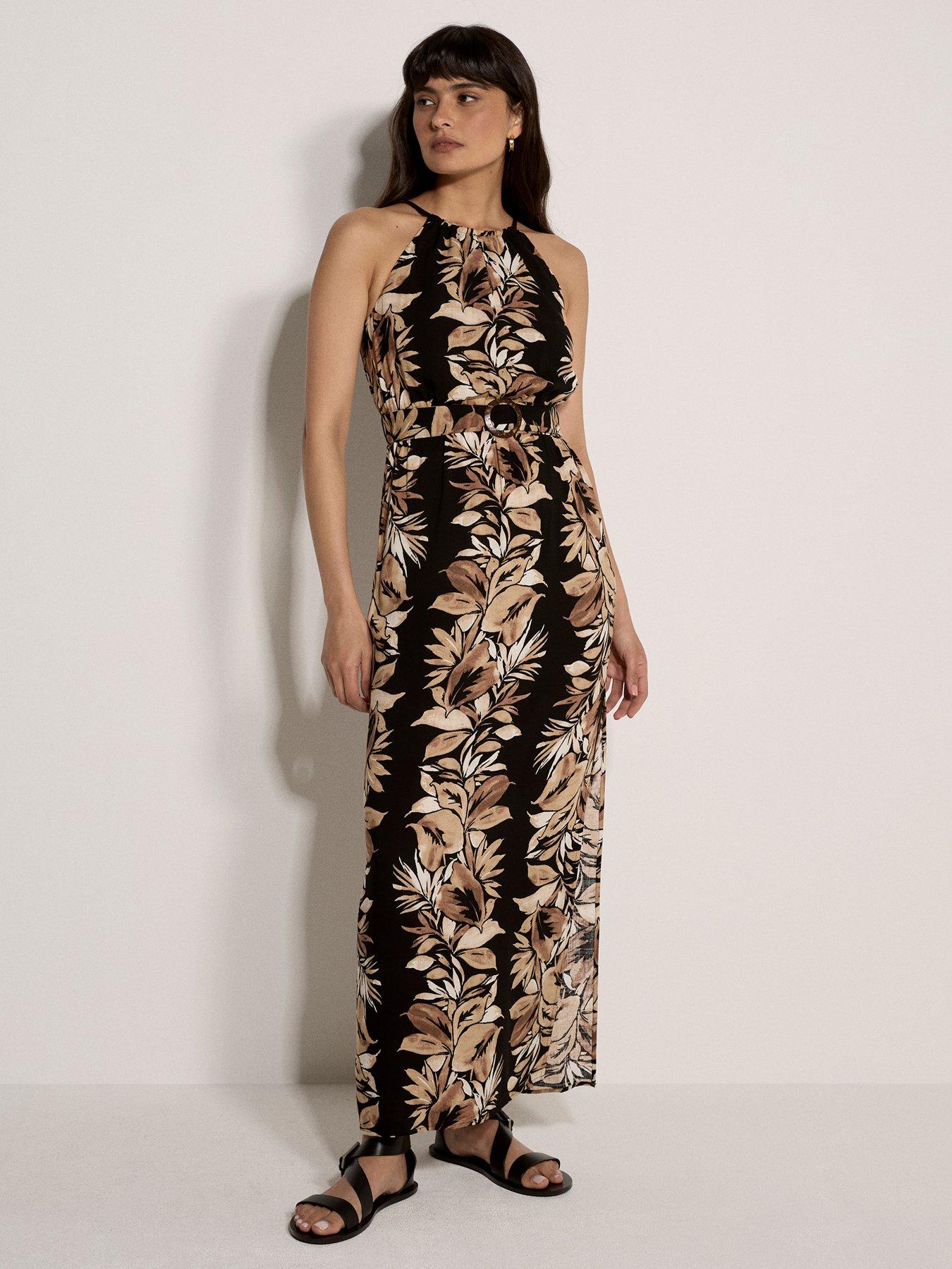 Apricot Apricot Maxi Halter Neck Stripe Leaf Drs
