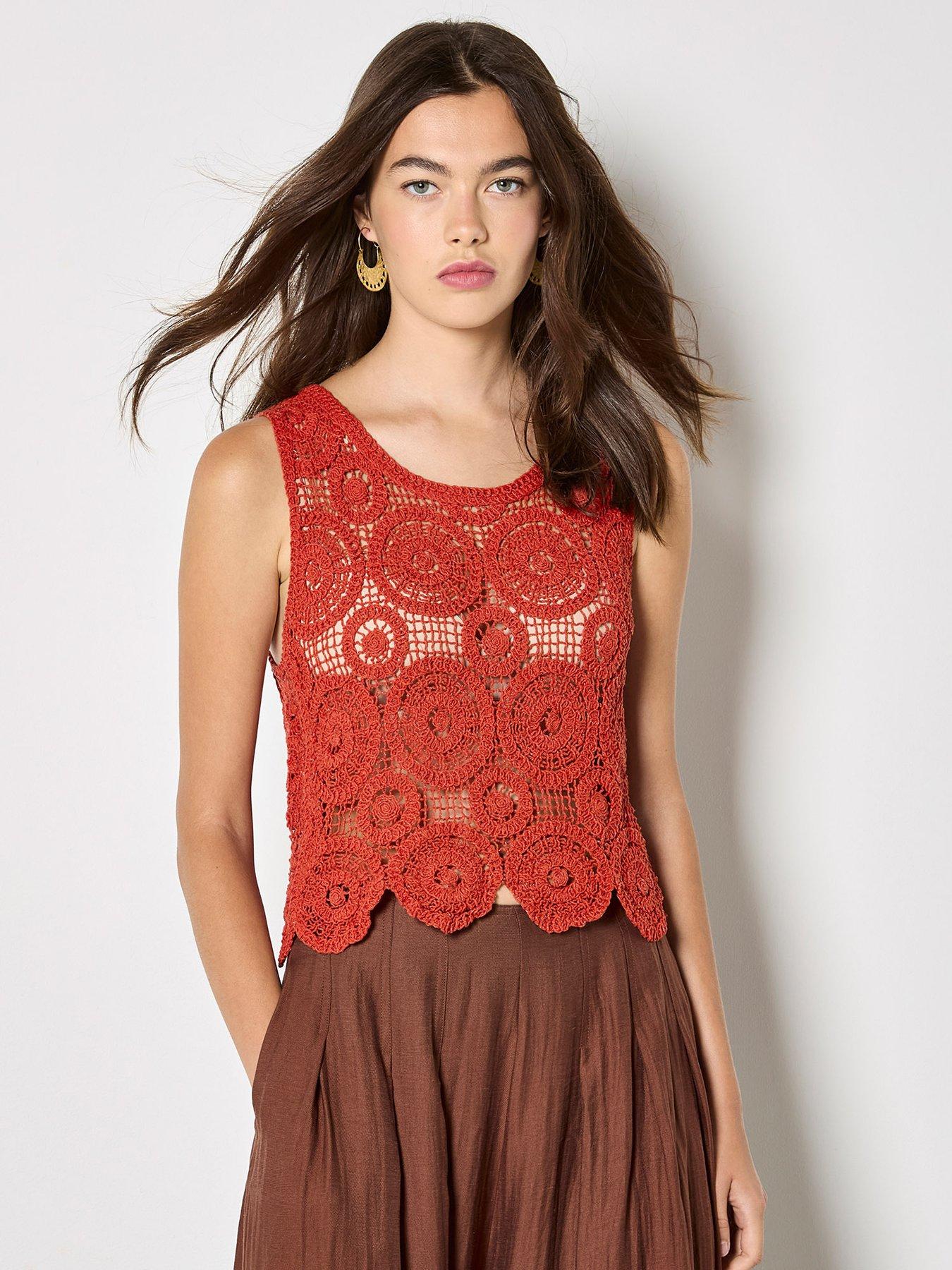 Apricot Apricot Circles Crochet Shell Top