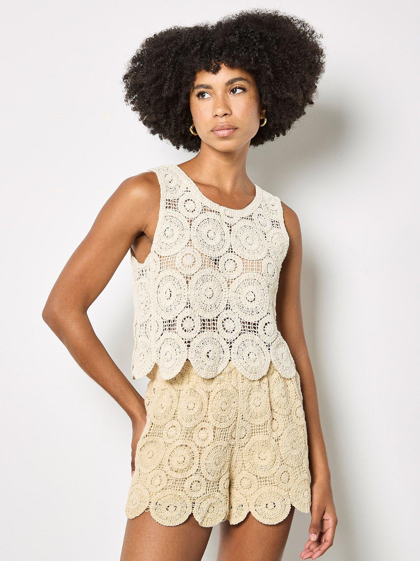 Image 1 of 5 of Apricot Apricot Circles Crochet Shell Top