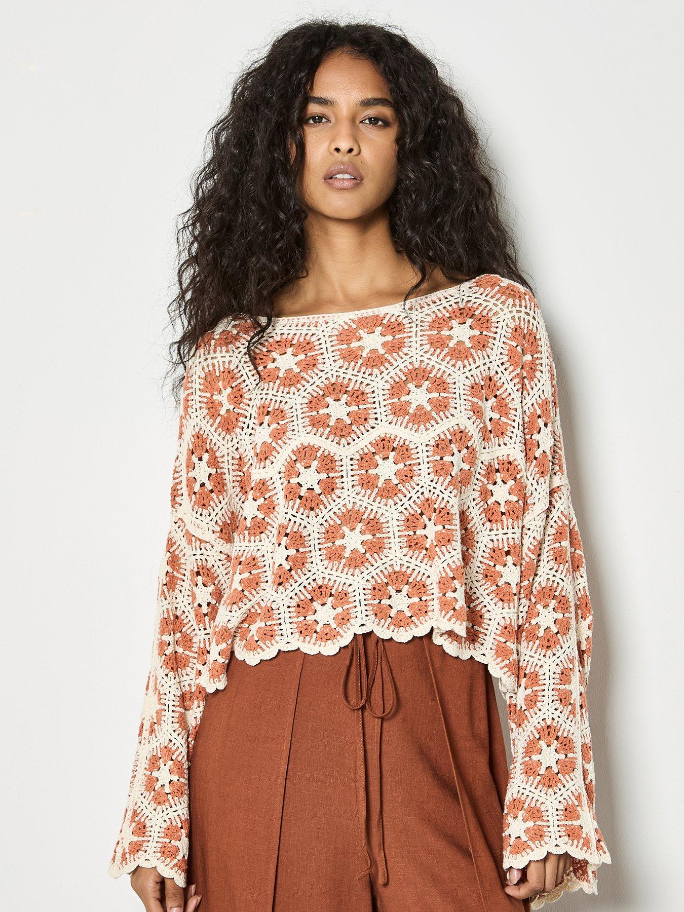Apricot Apricot Crochet Hexagons Top