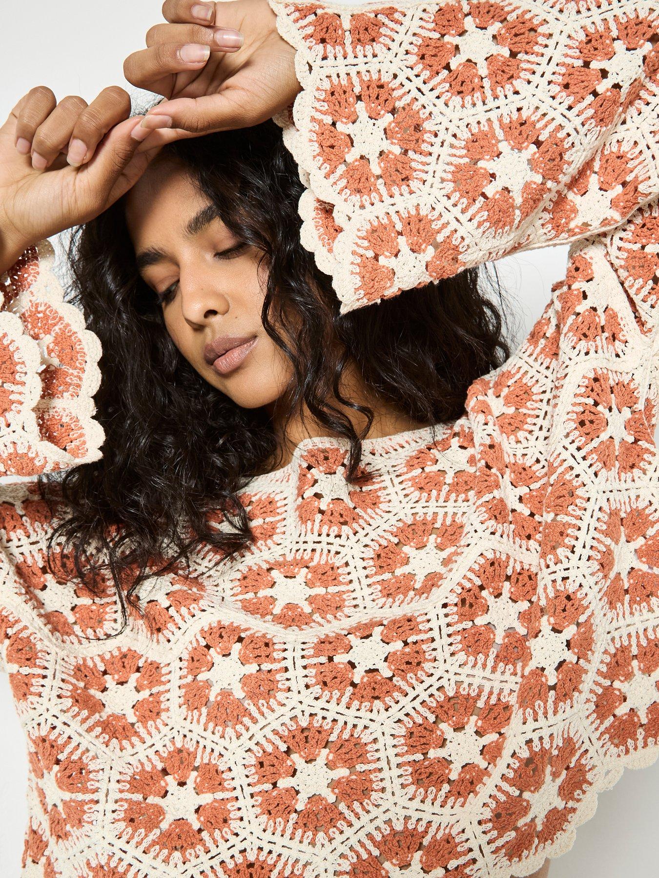Image 4 of 4 of Apricot Crochet Hexagons Top