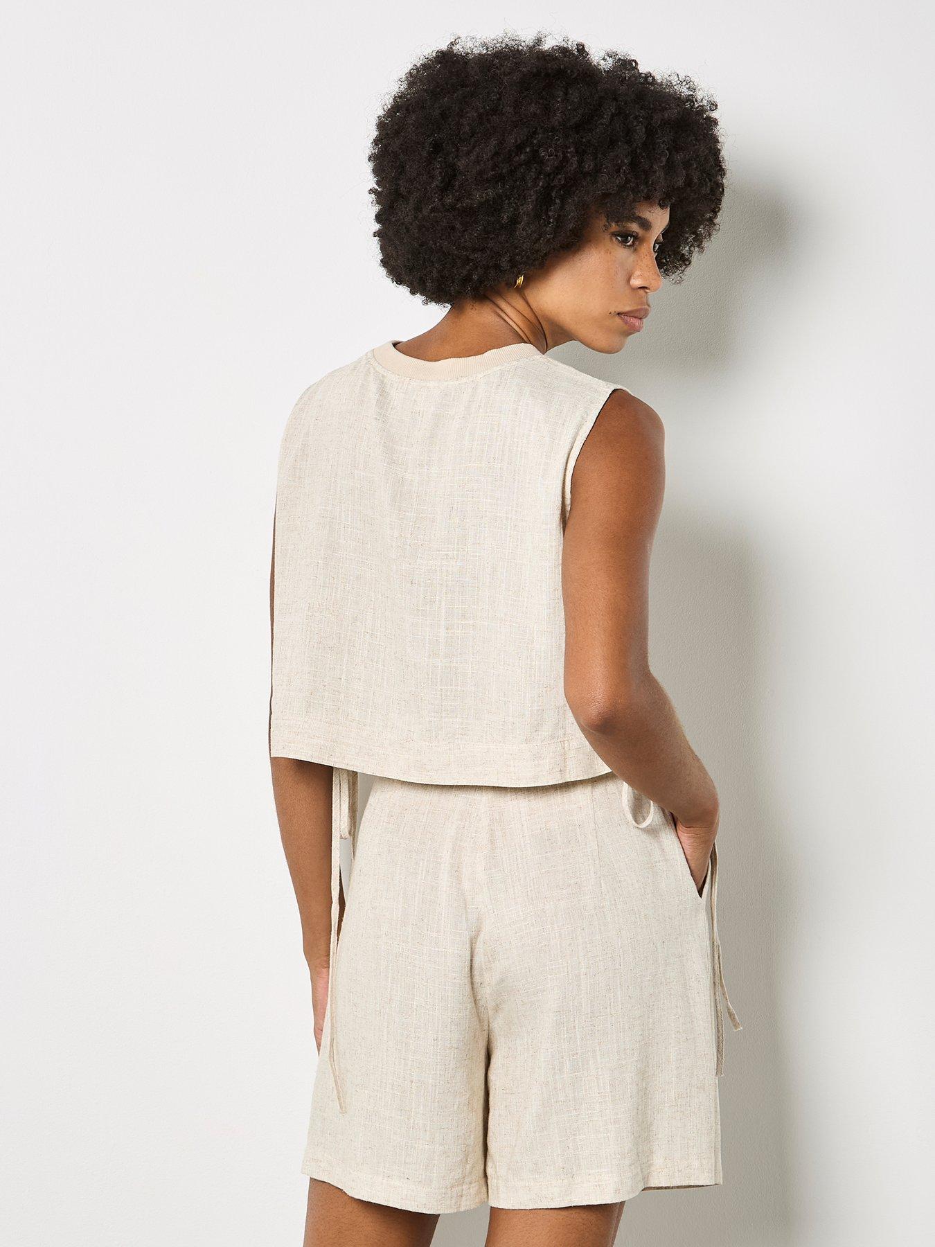 Image 2 of 4 of Apricot Apricot Ribbed Neck Side Tie Shell Top