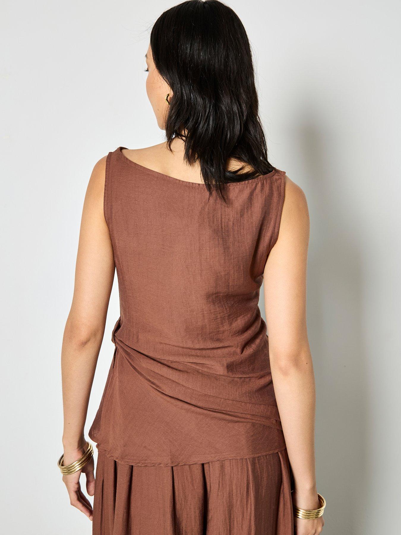 Image 2 of 4 of Apricot Side Knot Slash Neck Top