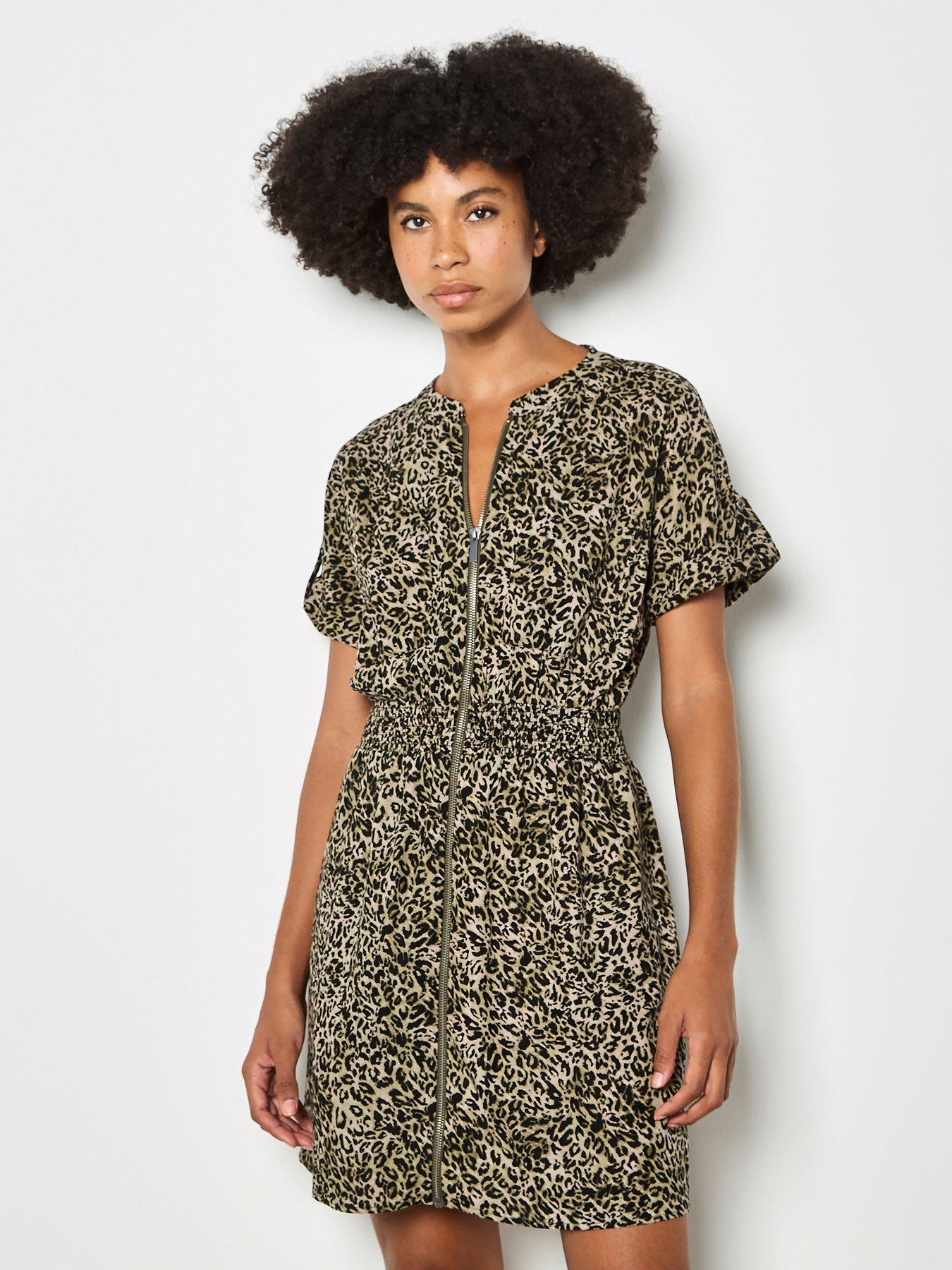 Image 1 of 4 of Apricot Apricot Zip Front Animal Utility Dress