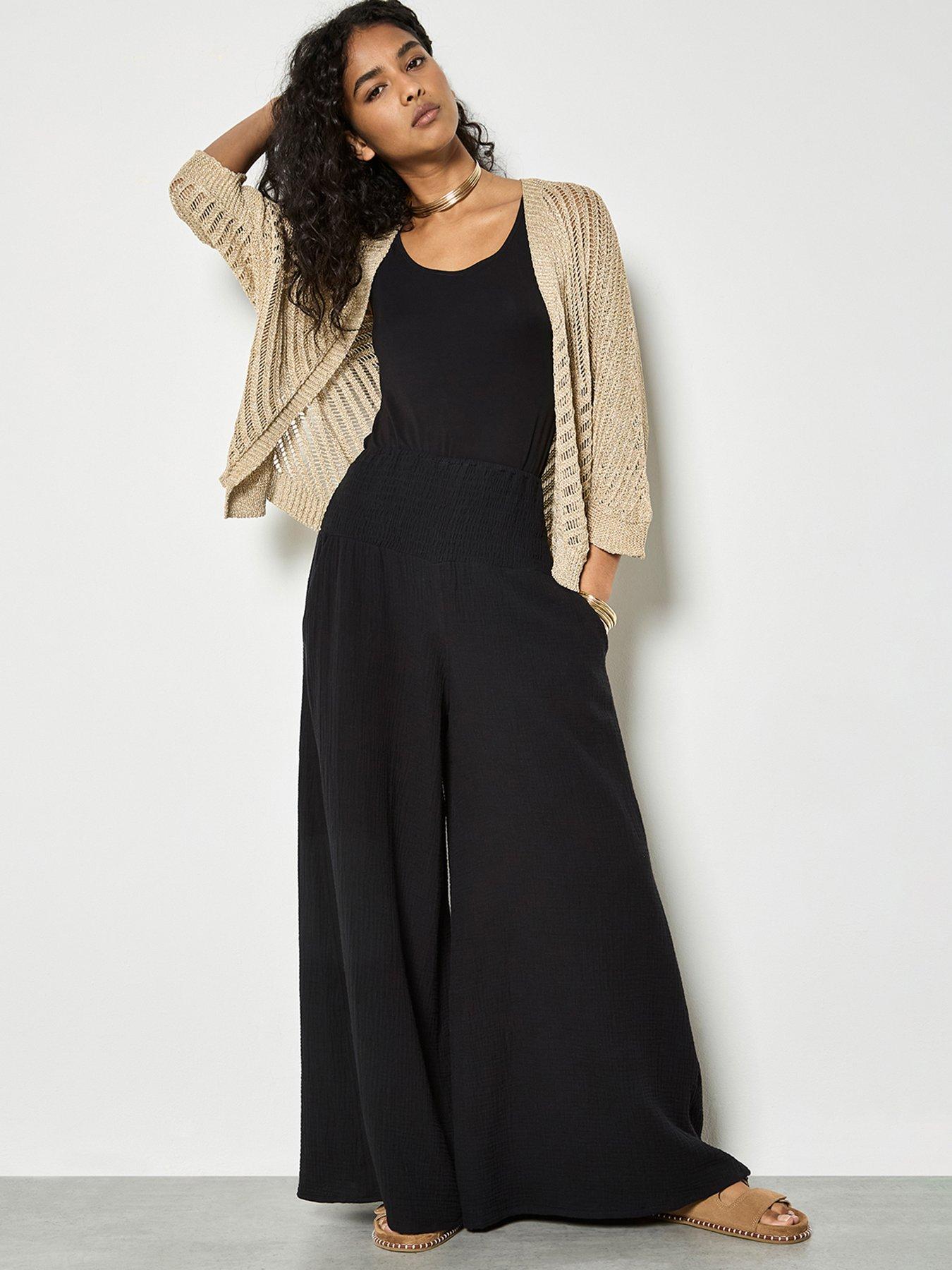 Apricot Double Weave Cotton Wide Leg Trouser