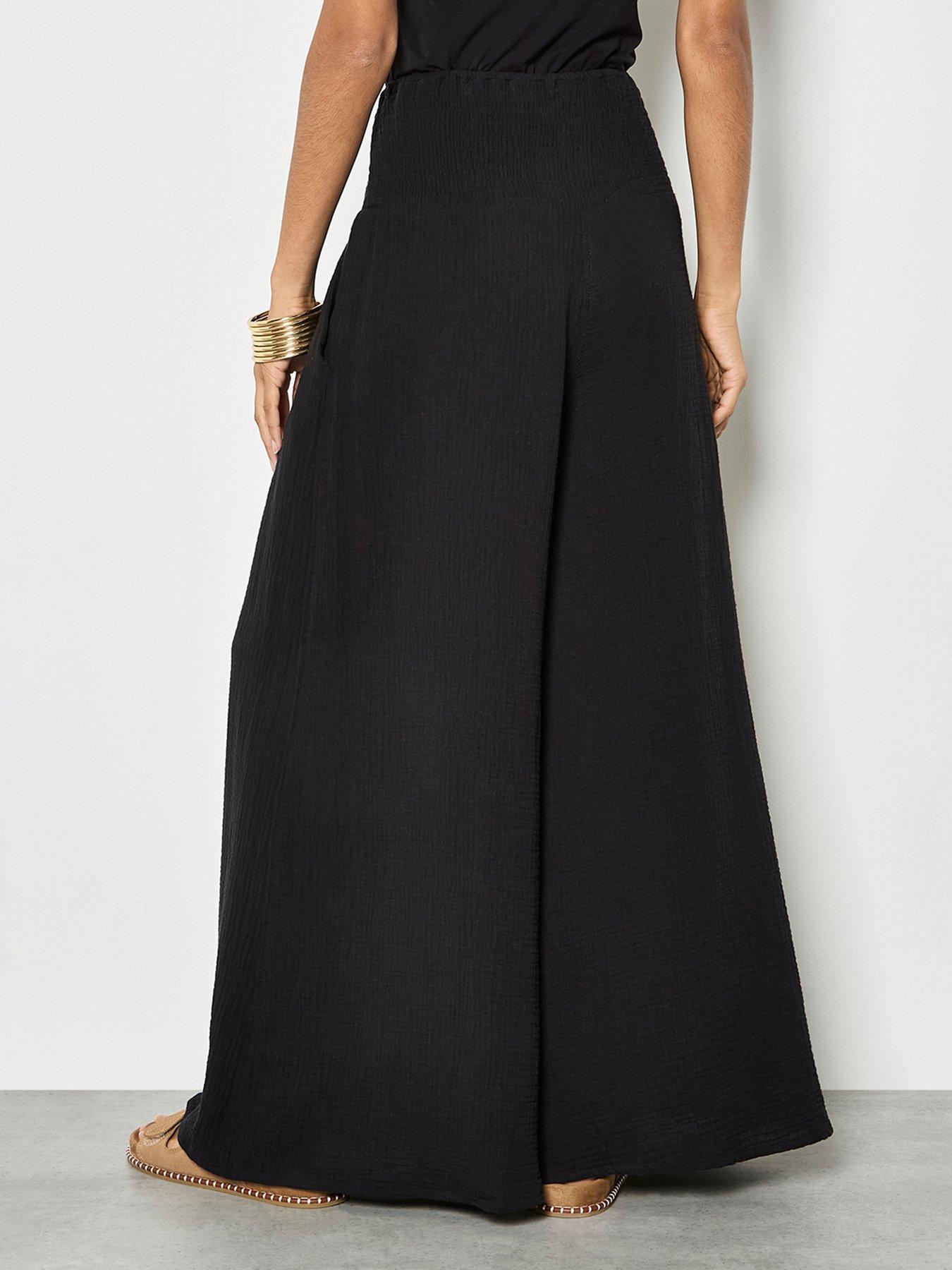 Image 2 of 4 of Apricot Double Weave Cotton Wide Leg Trouser