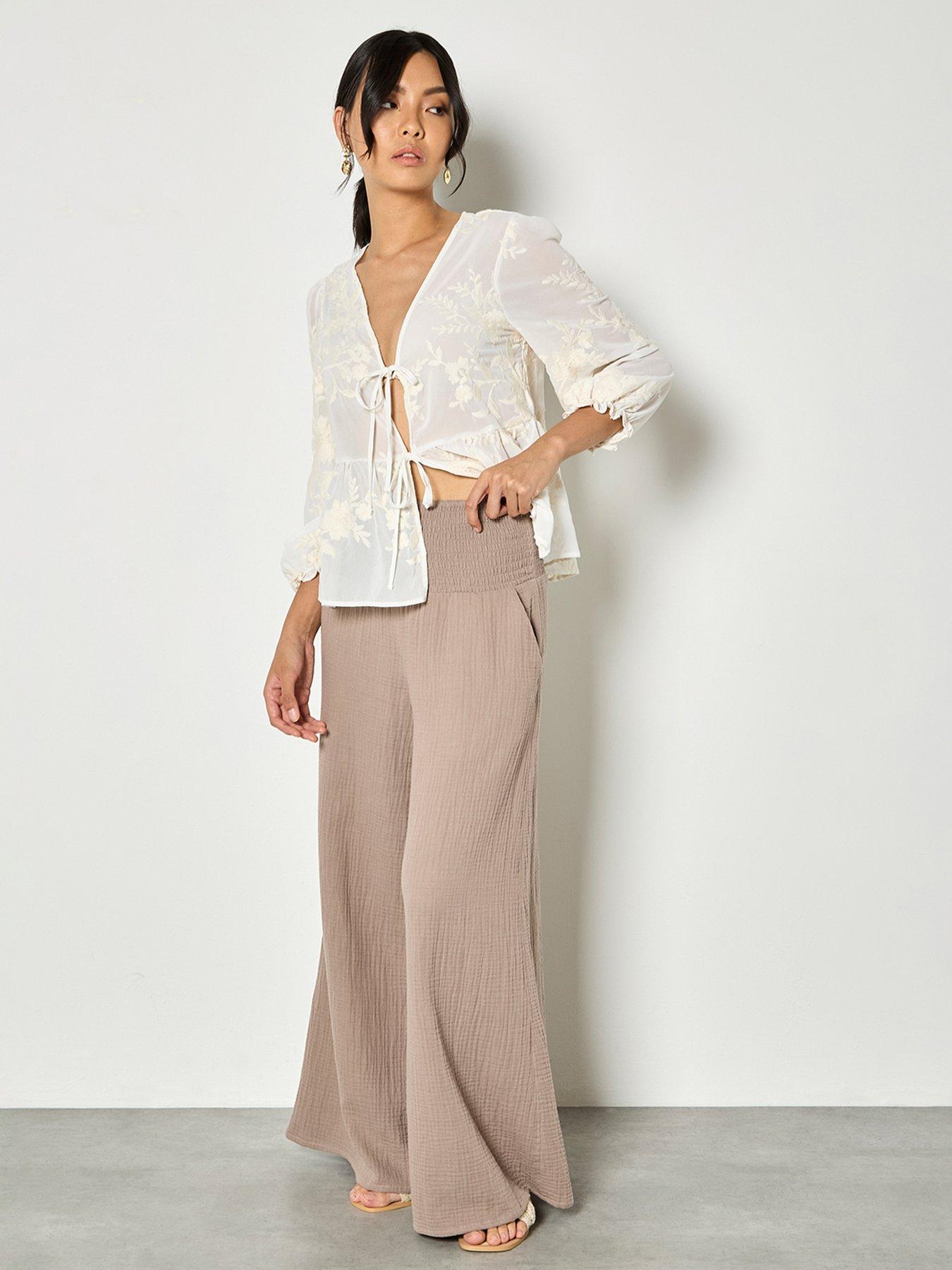 apricot-double-weave-cotton-wide-leg-trouserfront