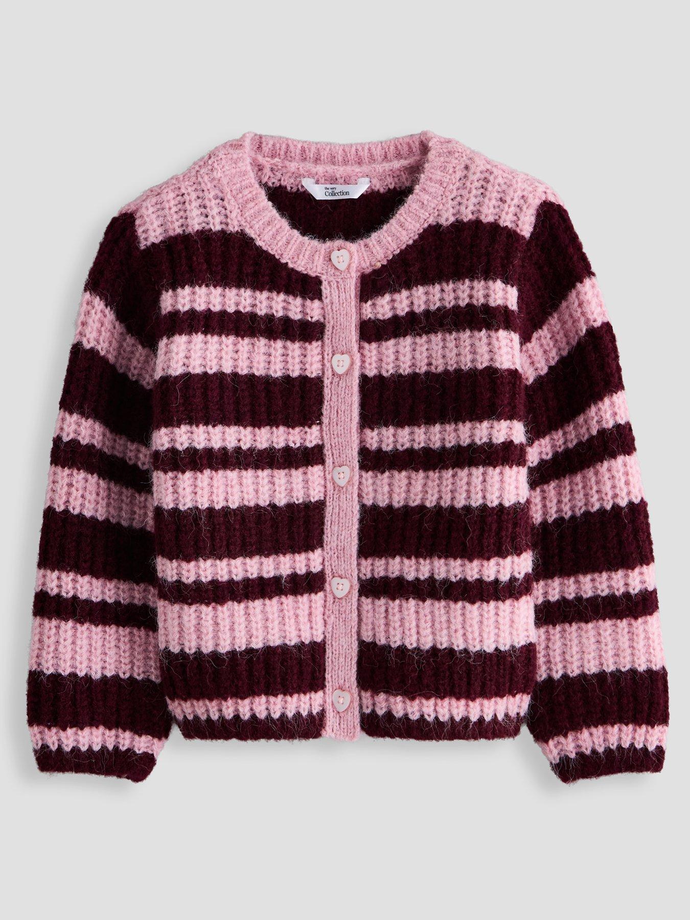 The Very Collection Girls Wide Stripe Cardigan - Pink