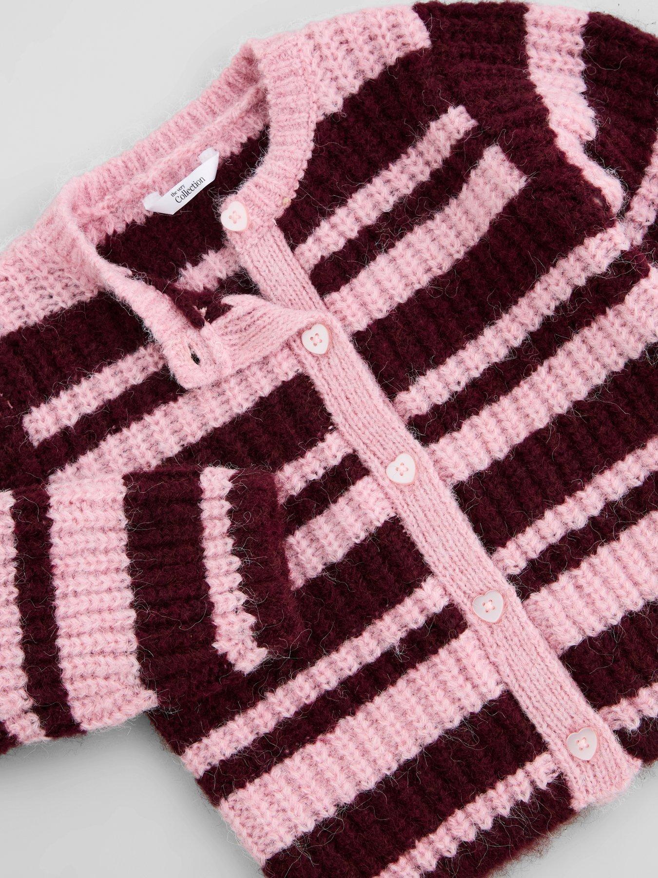 Image 3 of 5 of The Very Collection Girls Wide Stripe Cardigan (18 months - 16 years) - Pink
