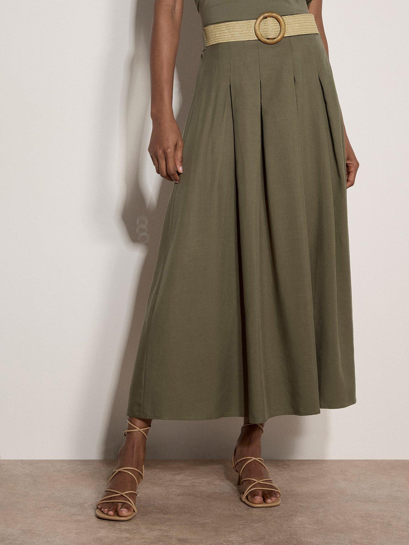 Image 2 of 4 of Apricot Boho Slub Belted Midi Skirt
