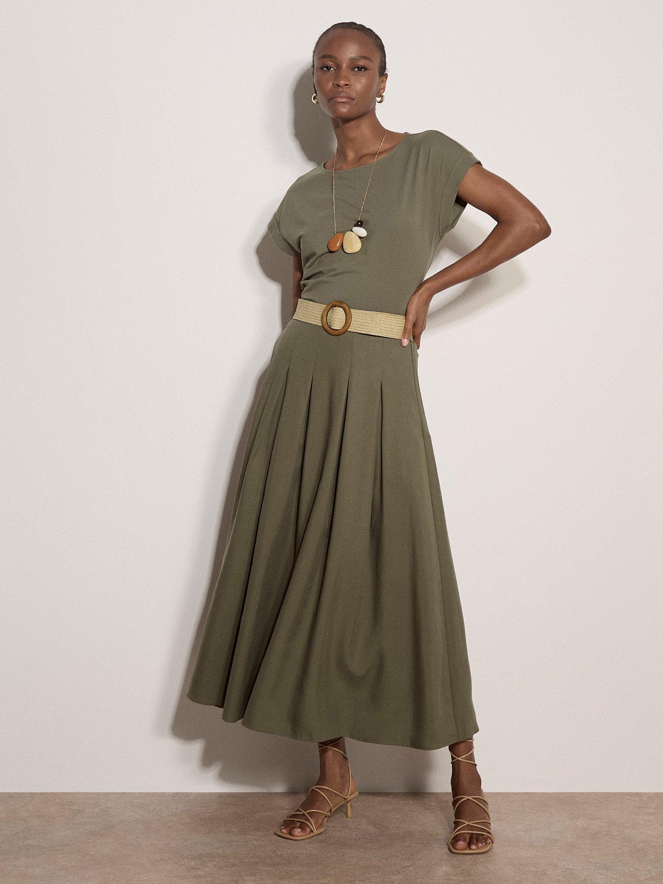 Image 3 of 4 of Apricot Boho Slub Belted Midi Skirt