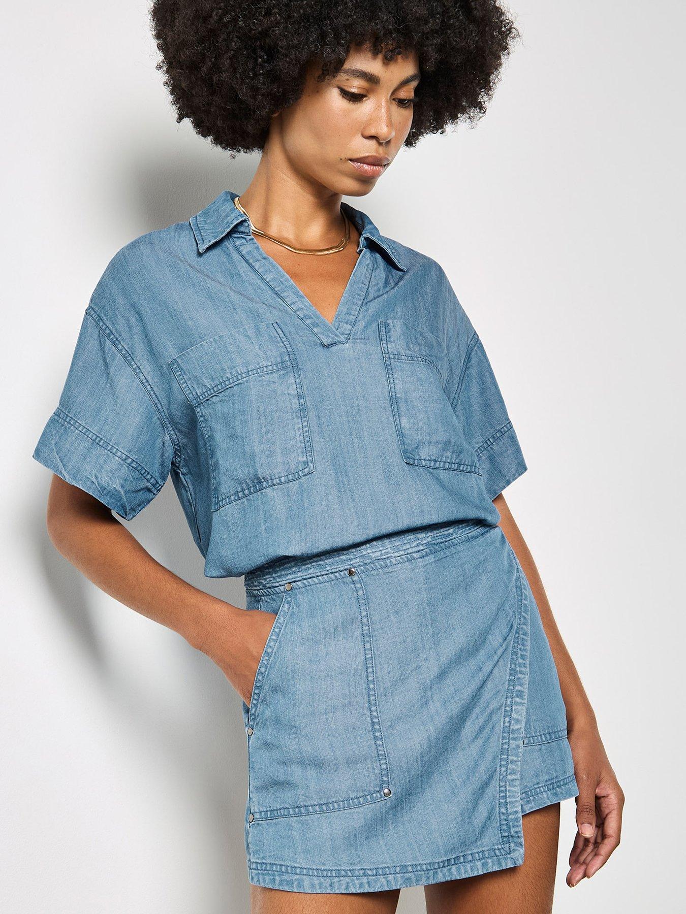 Image 1 of 5 of Apricot Slub Denim Wrap Skort