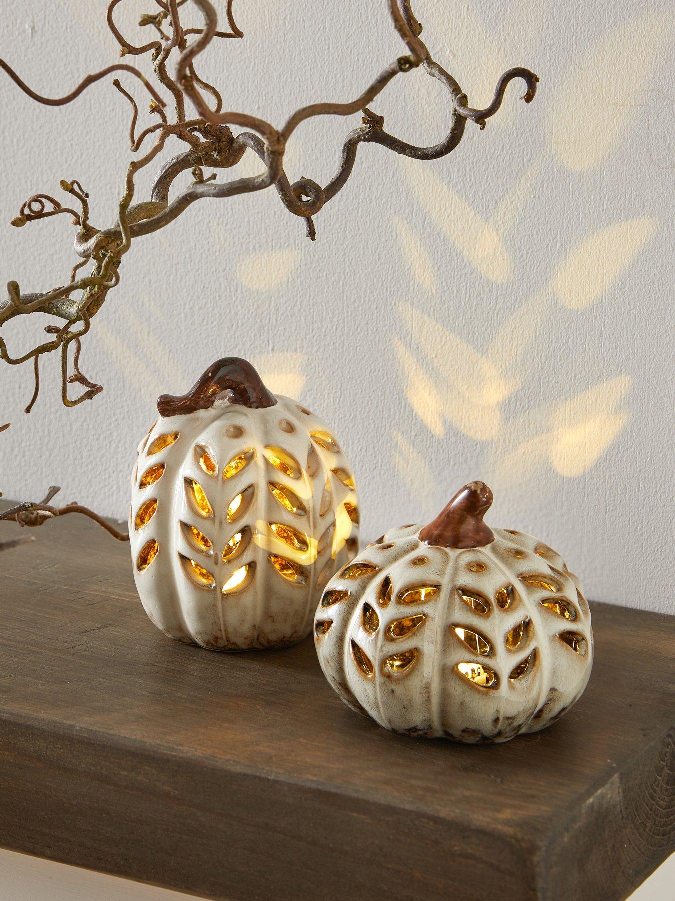 Heaven Sends Set Of 2 Cream Cut Out Light-Up Pumpkin Autumn Decorations