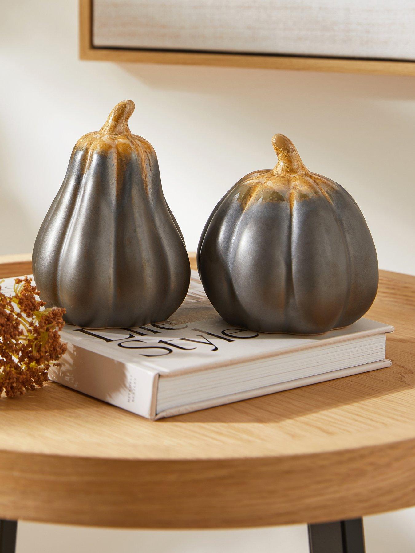 Heaven Sends Set Of 2 Porcelain Squash Autumn Decorations in Brown