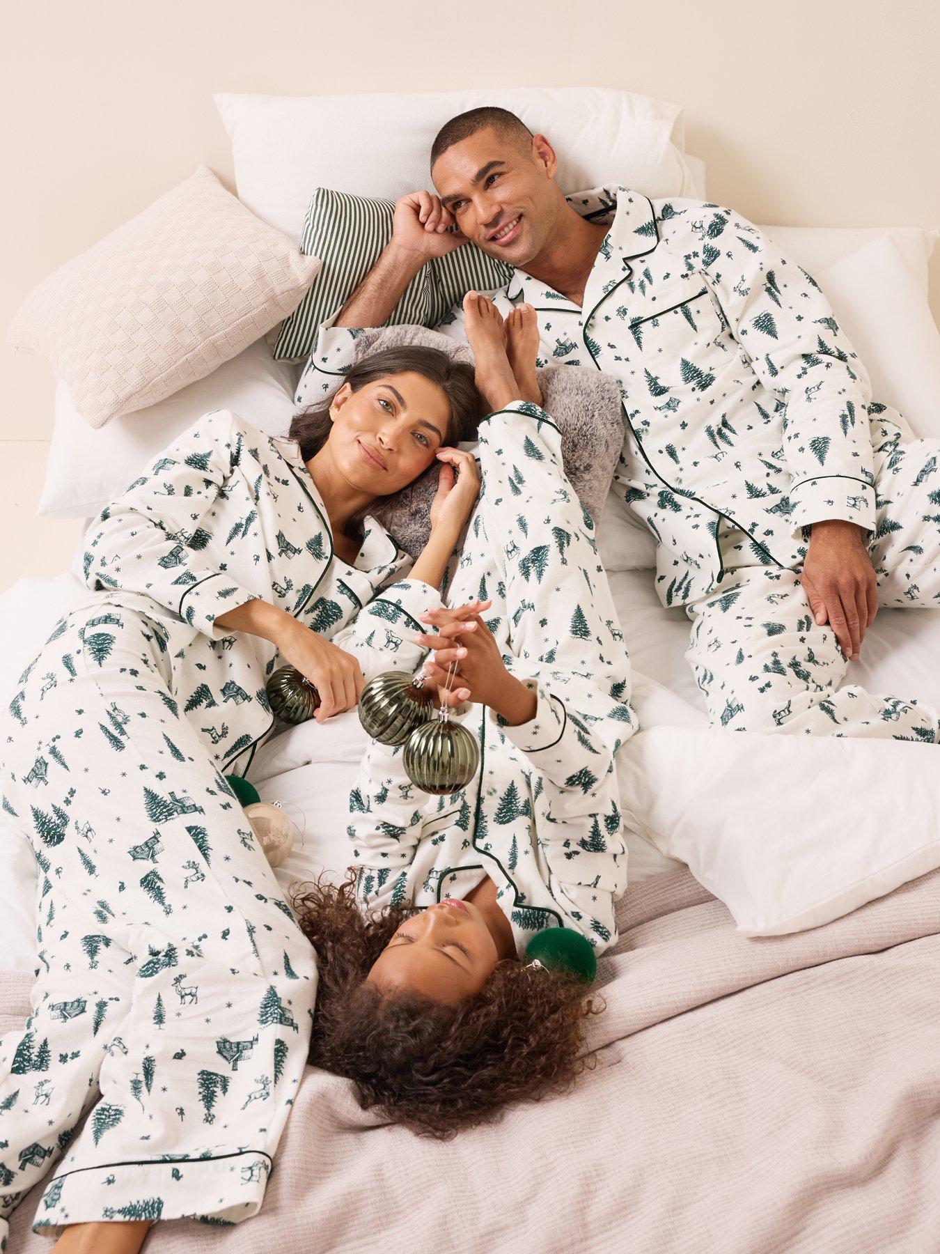 Image 1 of 7 of The Very Collection Womens Family Christmas Pyjama Xmas Tree Brushed Woven Revere Set