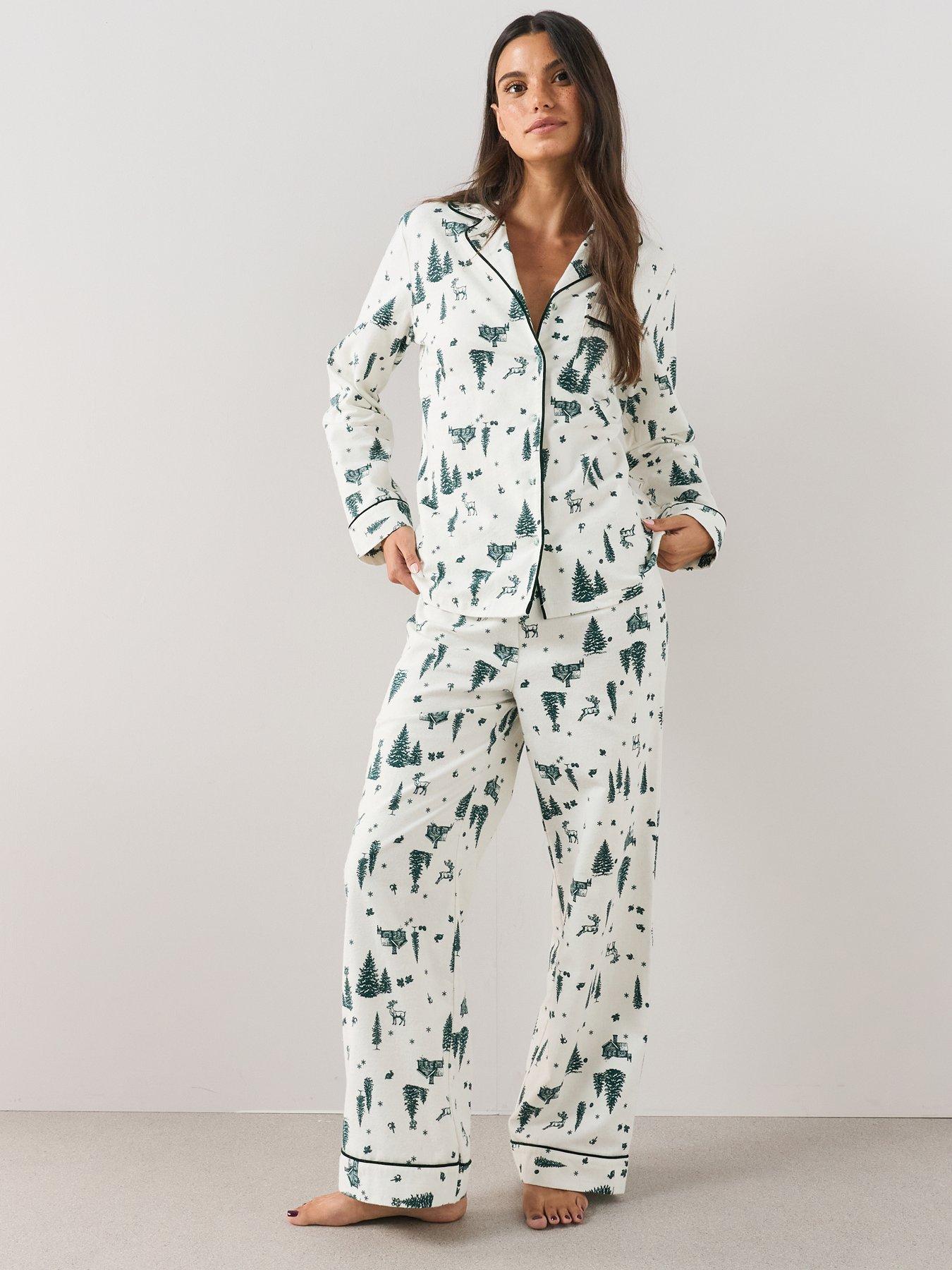 Image 2 of 7 of The Very Collection Womens Family Christmas Pyjama Xmas Tree Brushed Woven Revere Set