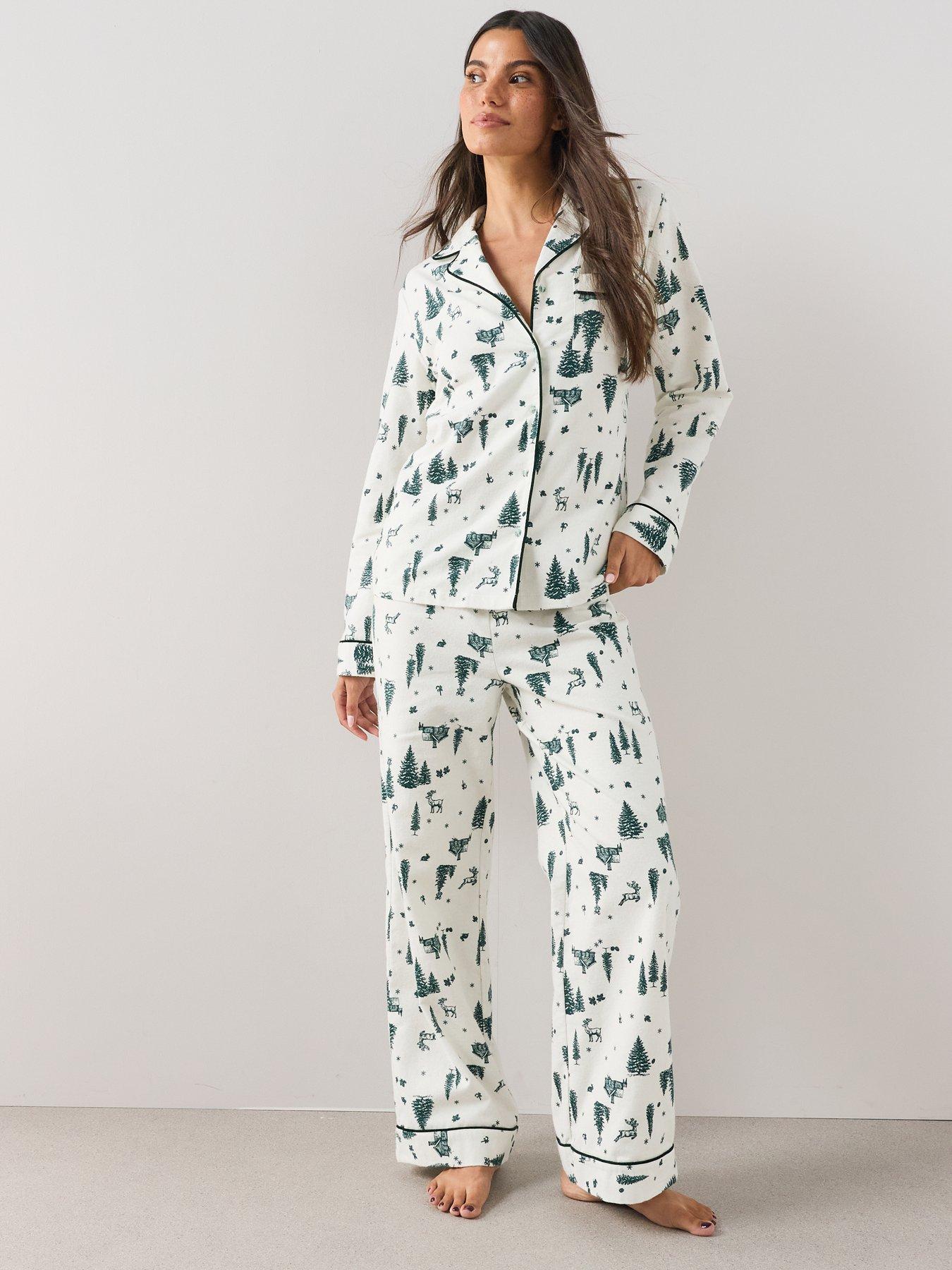 Image 4 of 7 of The Very Collection Womens Family Christmas Pyjama Xmas Tree Brushed Woven Revere Set