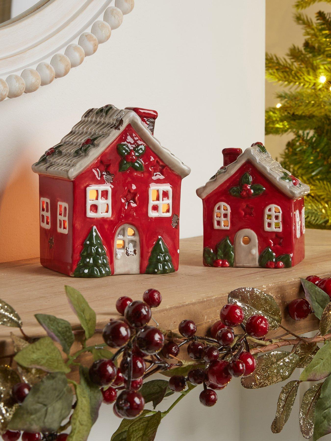 Image 1 of 7 of Heaven Sends Set of 2&nbsp;Red House Tea Light Holder Christmas Decorations