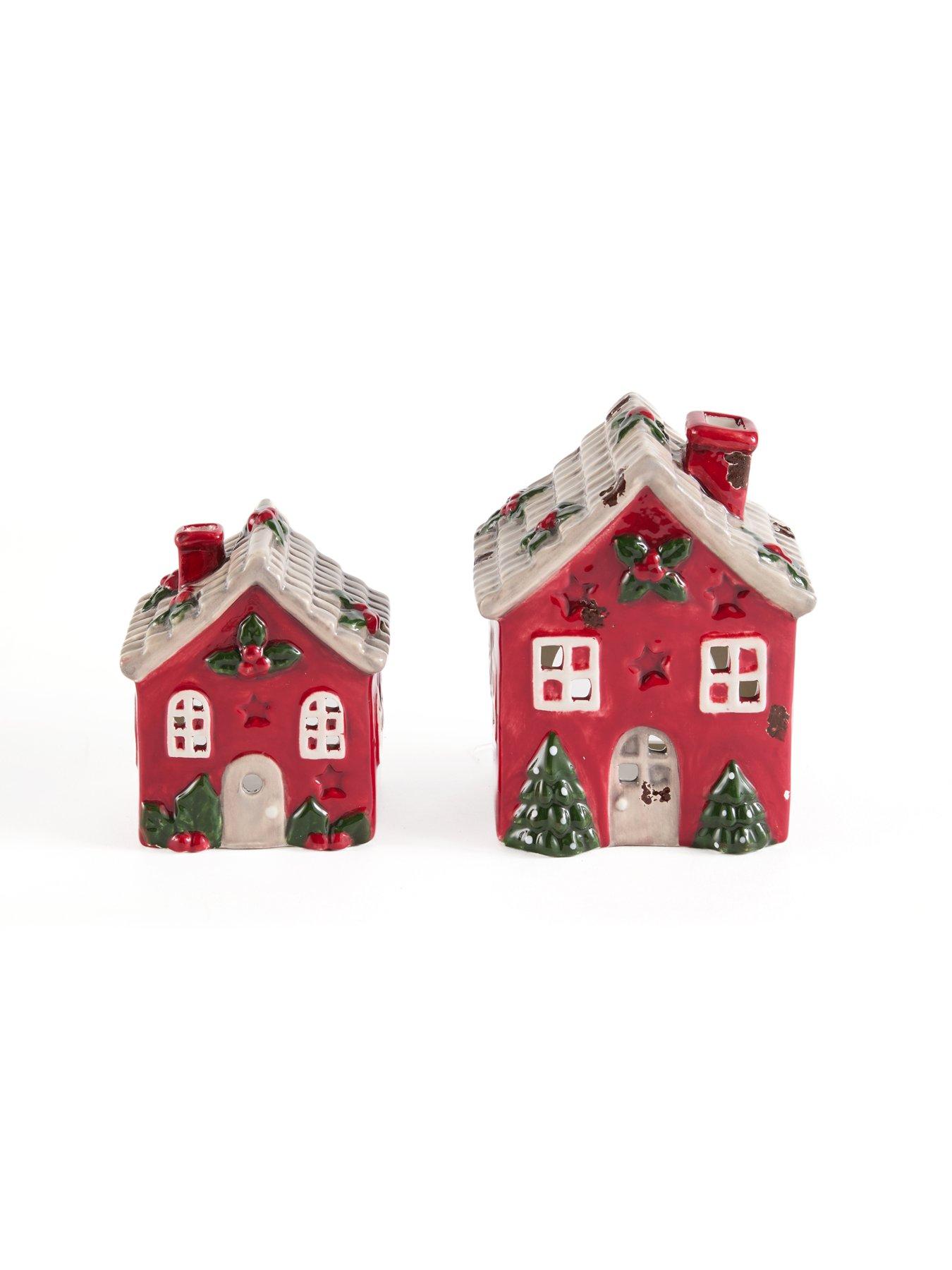 Image 2 of 7 of Heaven Sends Set of 2&nbsp;Red House Tea Light Holder Christmas Decorations