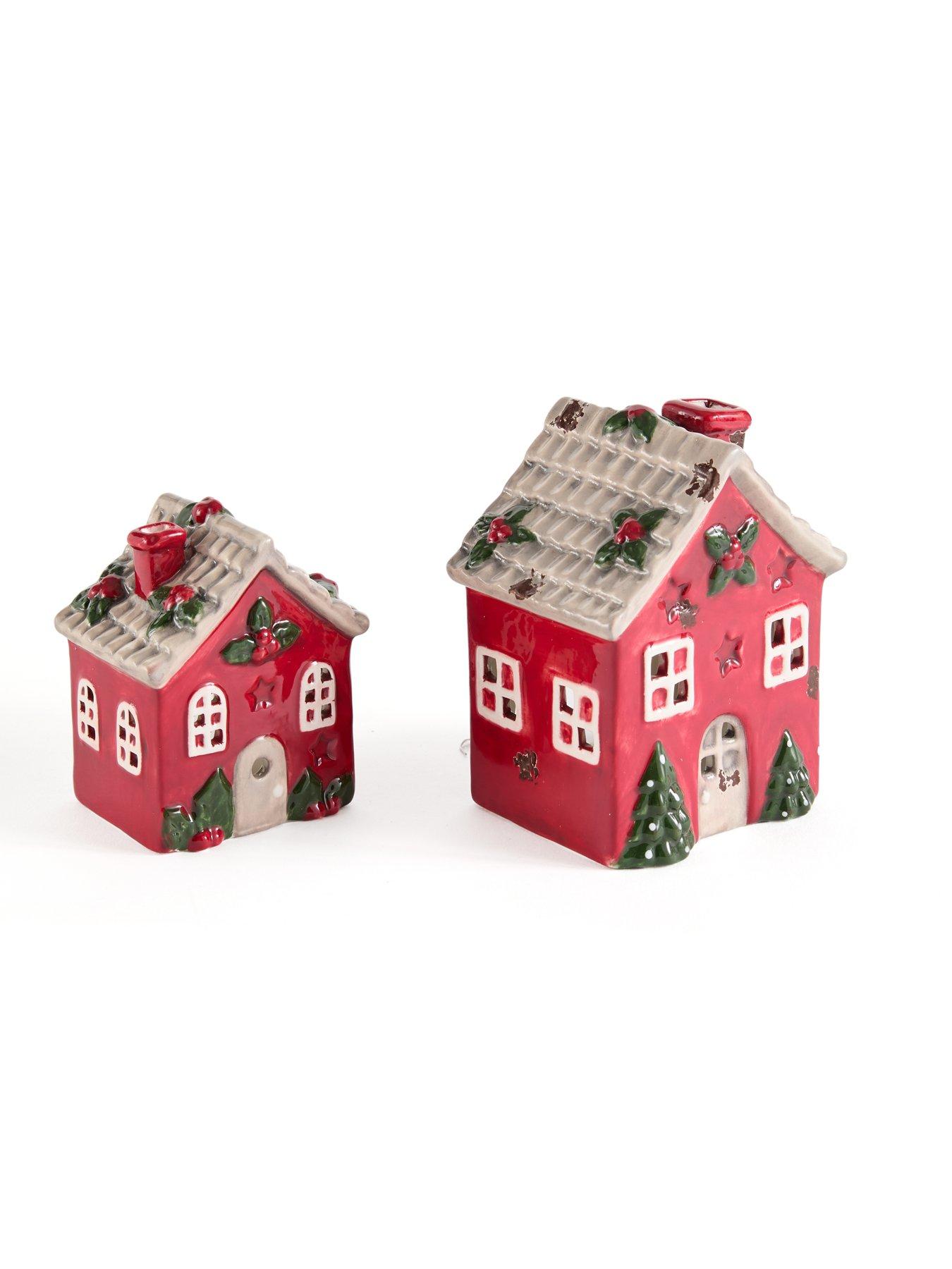 Image 3 of 7 of Heaven Sends Set of 2&nbsp;Red House Tea Light Holder Christmas Decorations