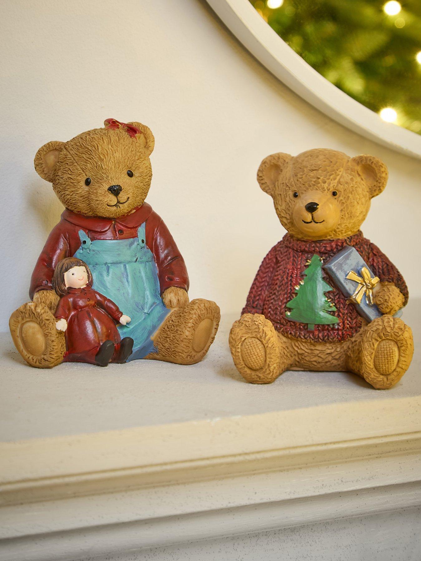 Heaven Sends Set of 2 Ceramic Sitting Bear Christmas Decorations