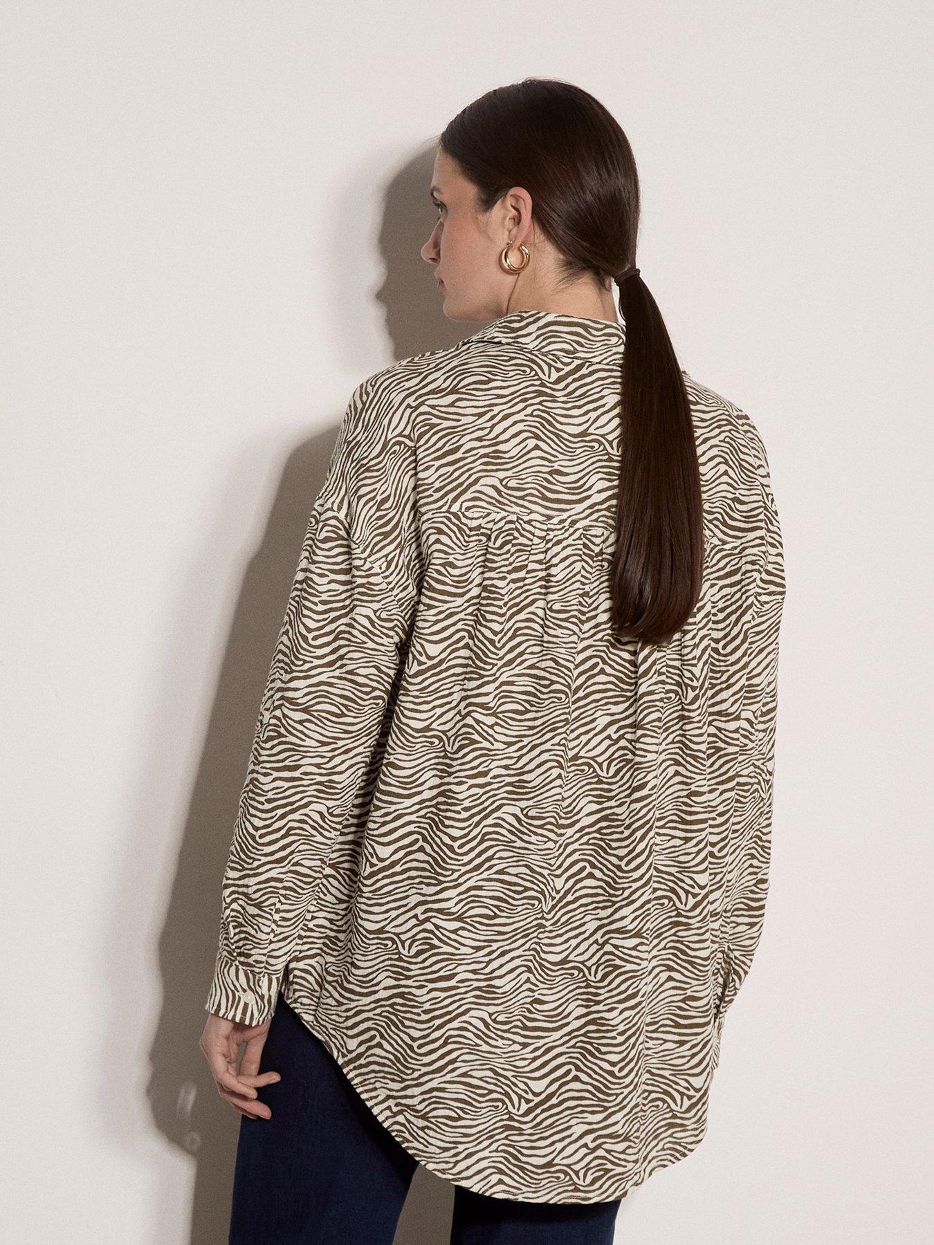 Image 2 of 4 of Apricot Zebra Print Oversized Shirt - Brown