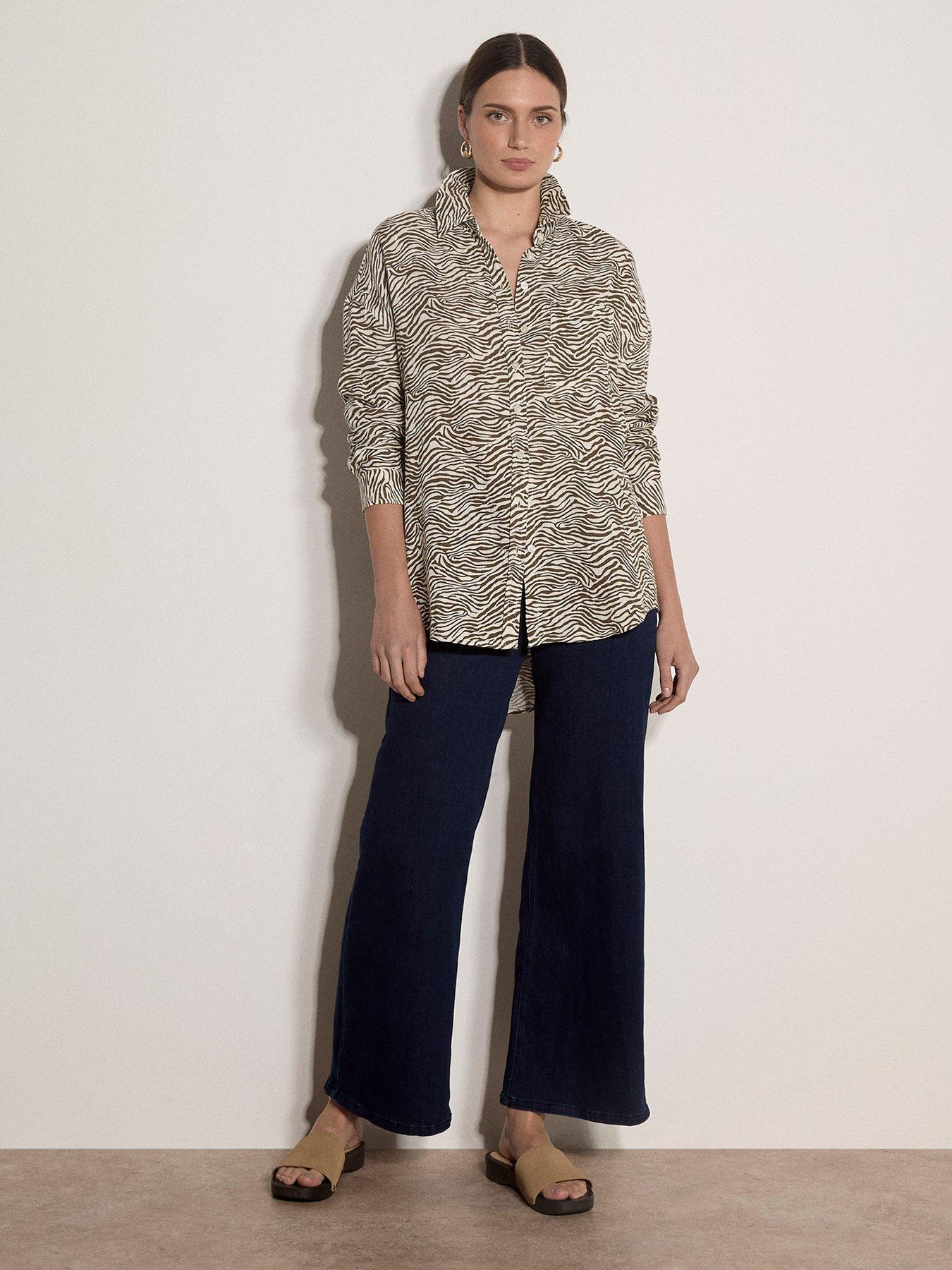 Image 3 of 4 of Apricot Zebra Print Oversized Shirt - Brown